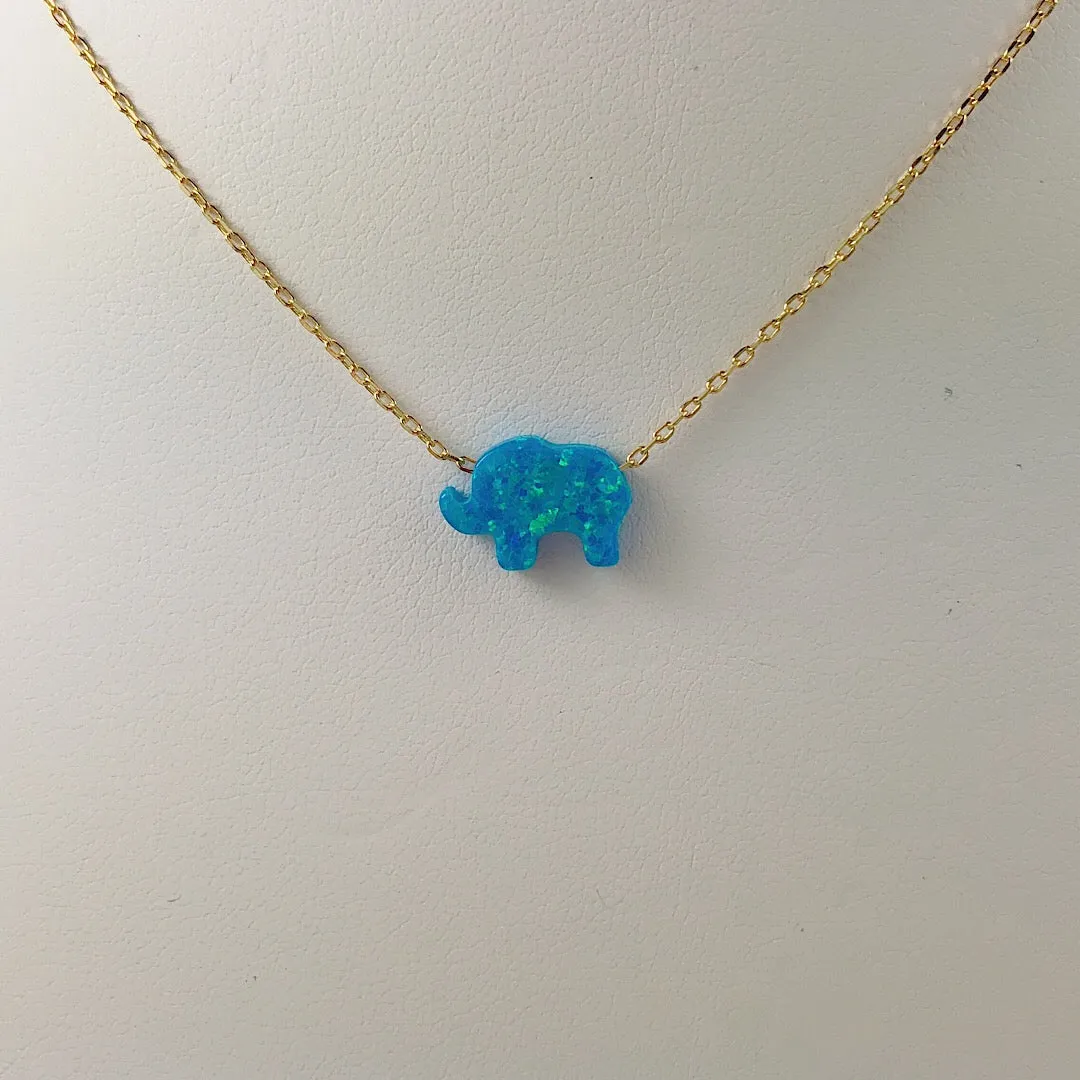 Sterling Silver Blue Moon Elephant Opal Necklace