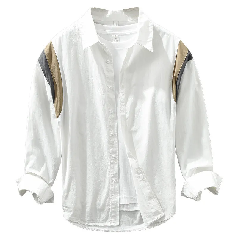 Stitching Contrast Color Japanese Style Long Sleeve Shirt