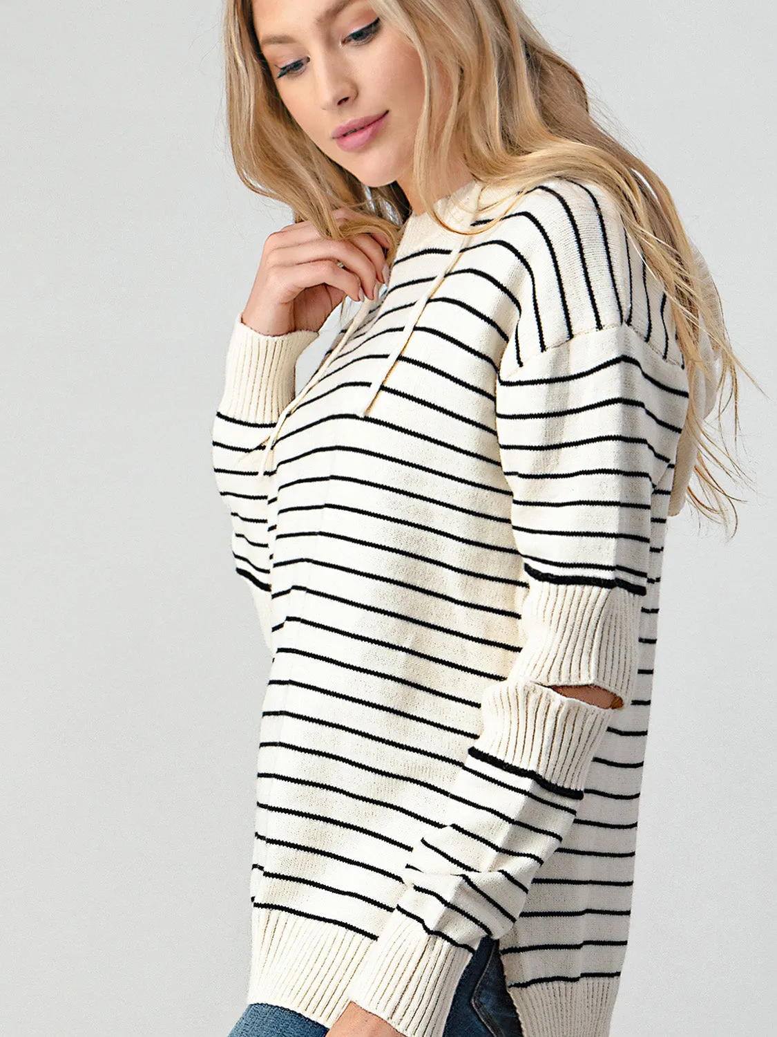 Striped Cutout Slit Sweater