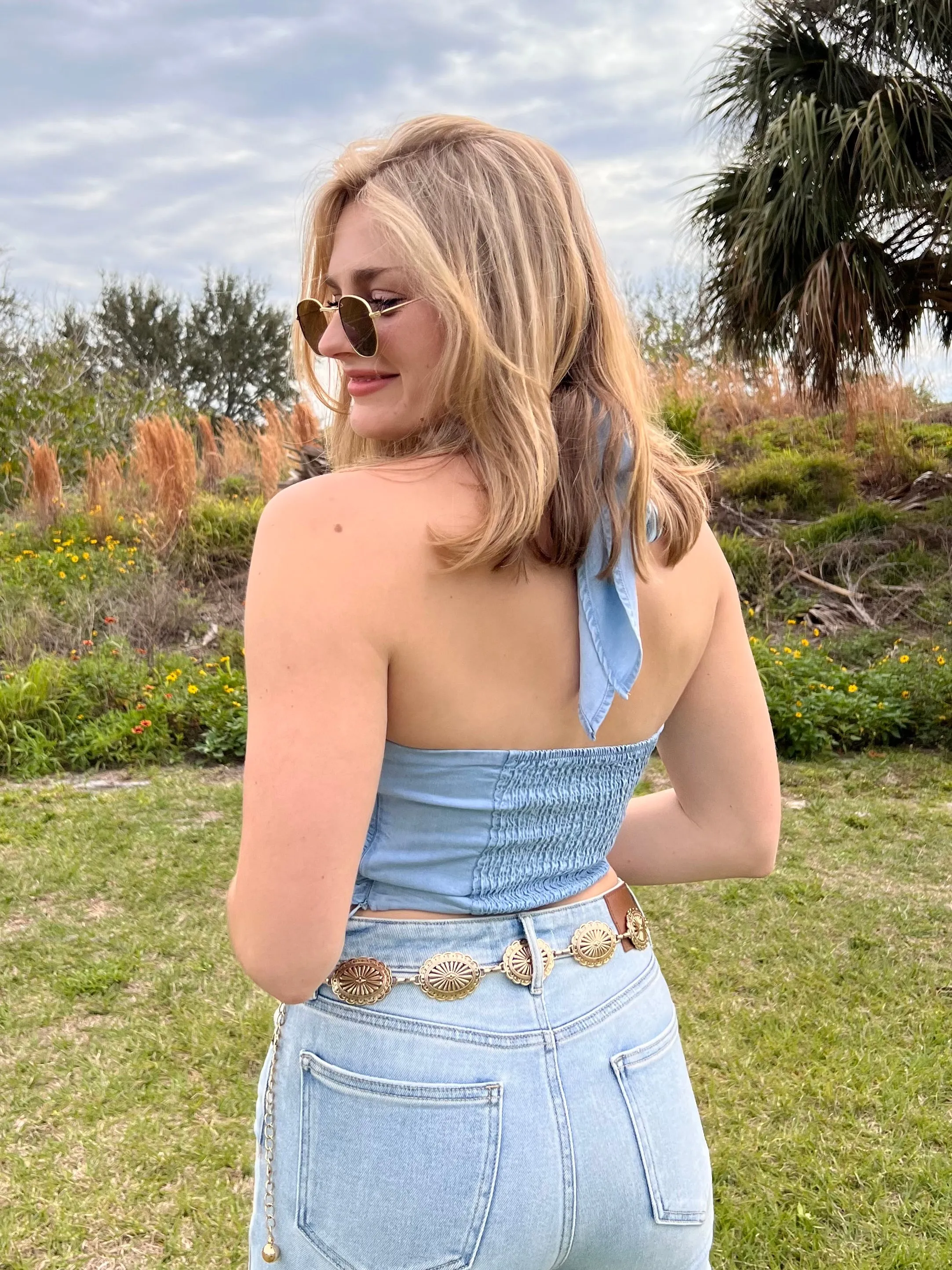 SUMMER HALTER TOP IN DENIM