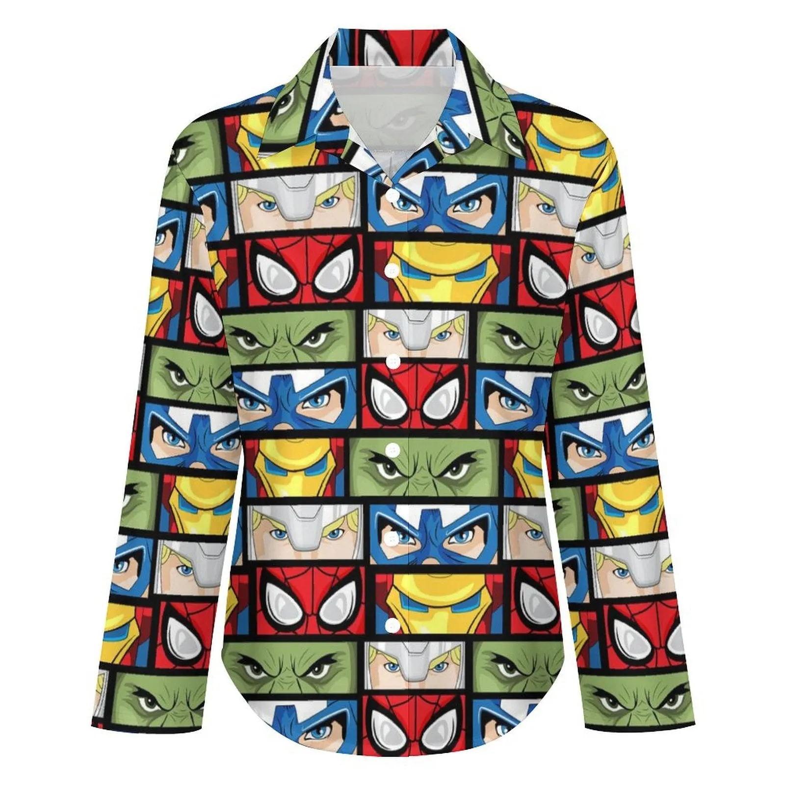 Super Heroes Eyes Long Sleeve Button Up Blouse