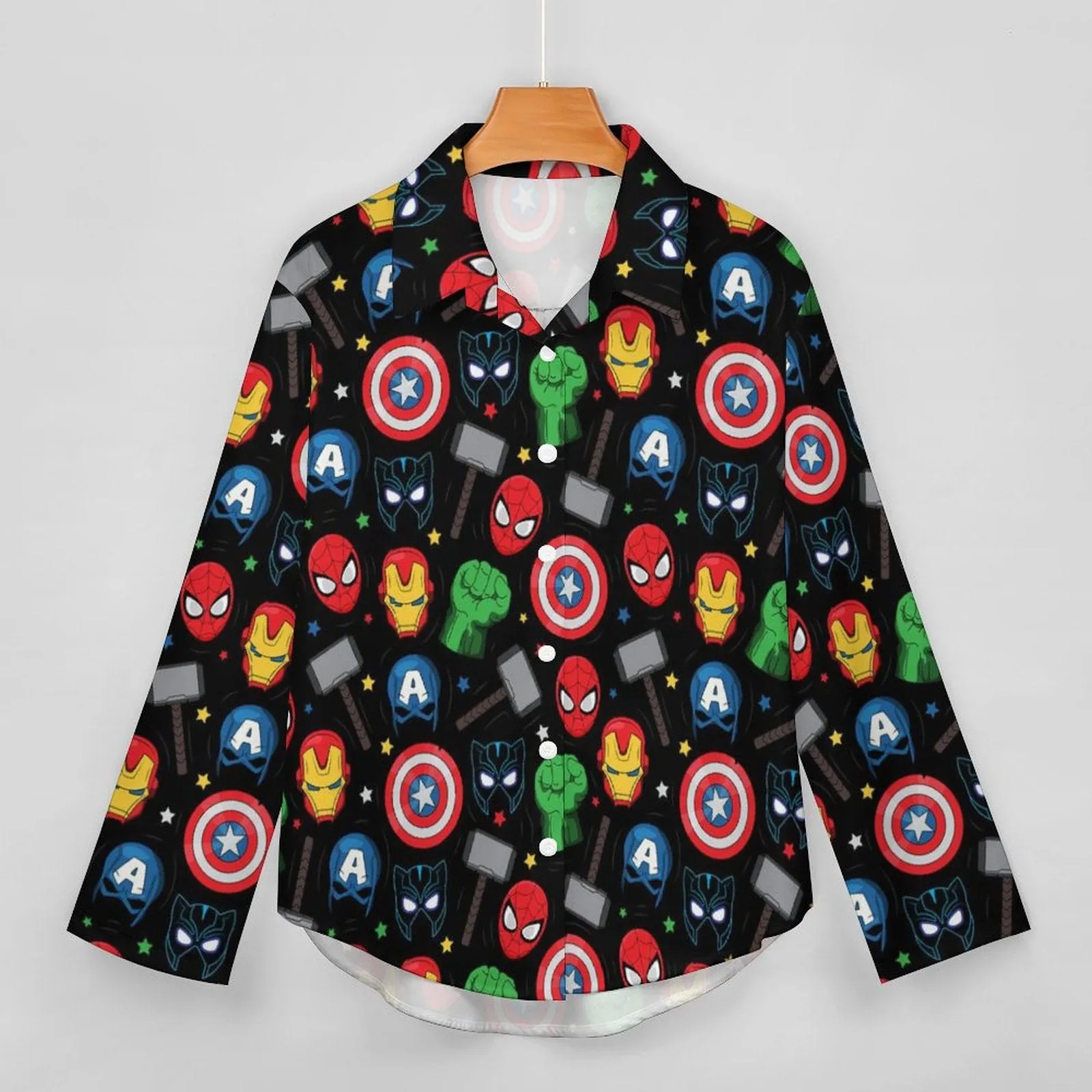 Super Heroes Long Sleeve Button Up Blouse