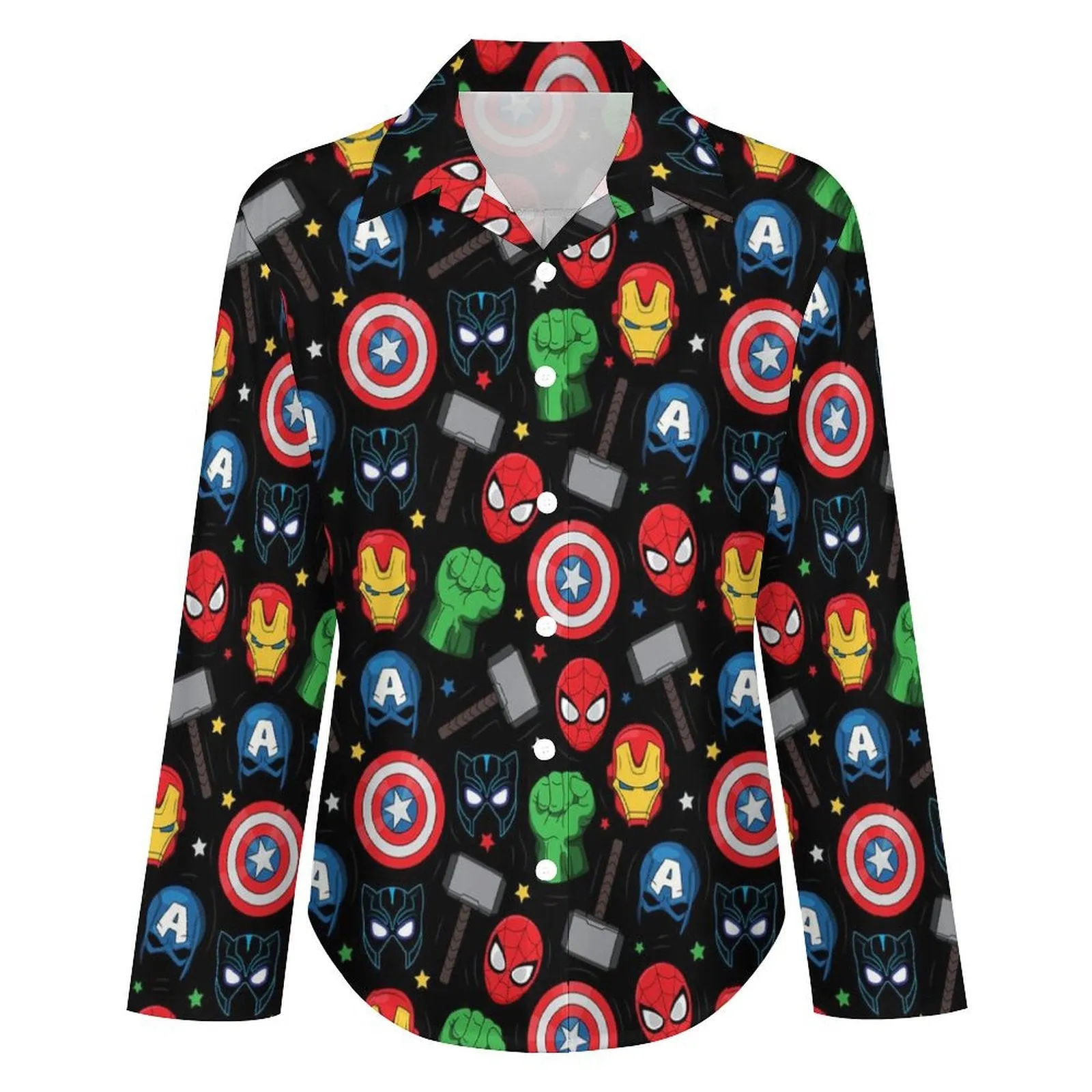 Super Heroes Long Sleeve Button Up Blouse