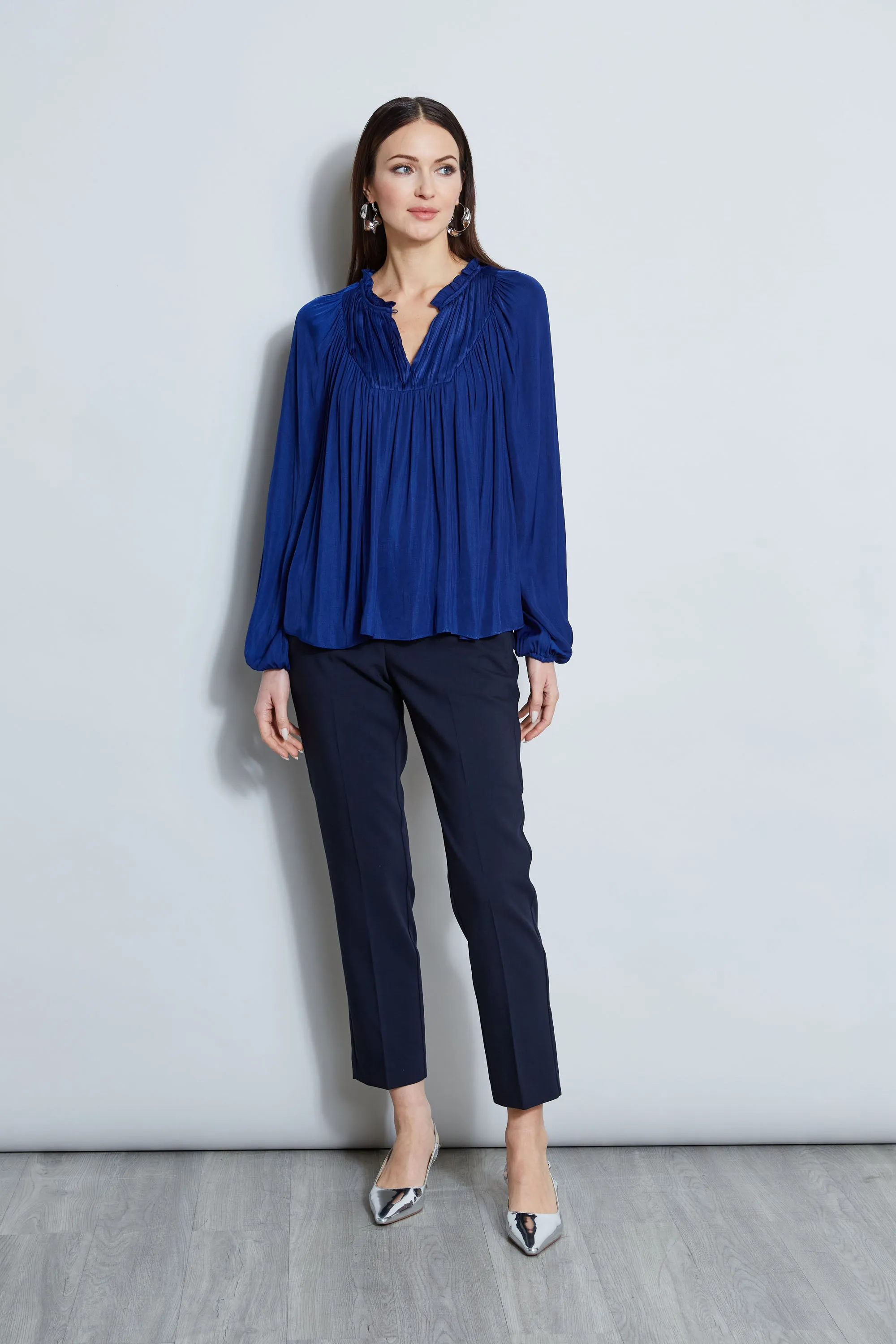 T-Tahari Pleated Blouson Shirt