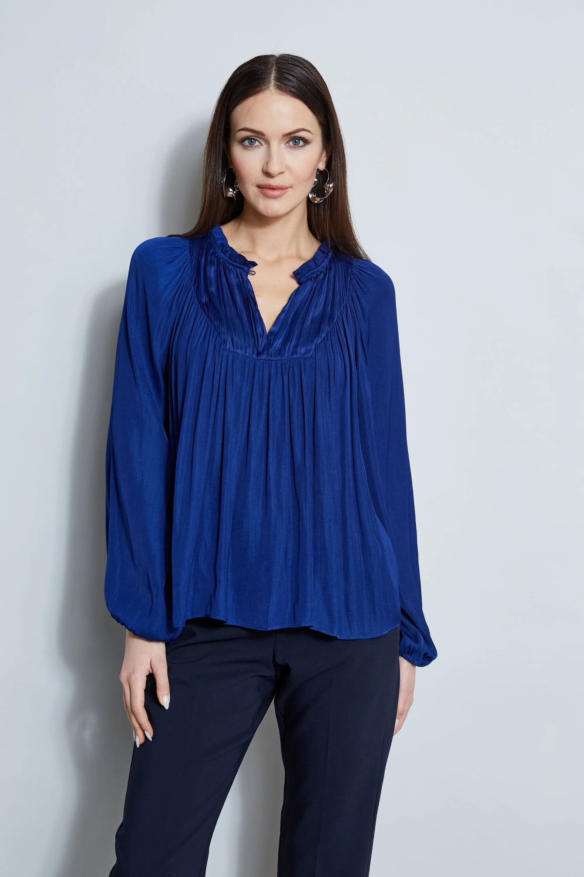 T-Tahari Pleated Blouson Shirt