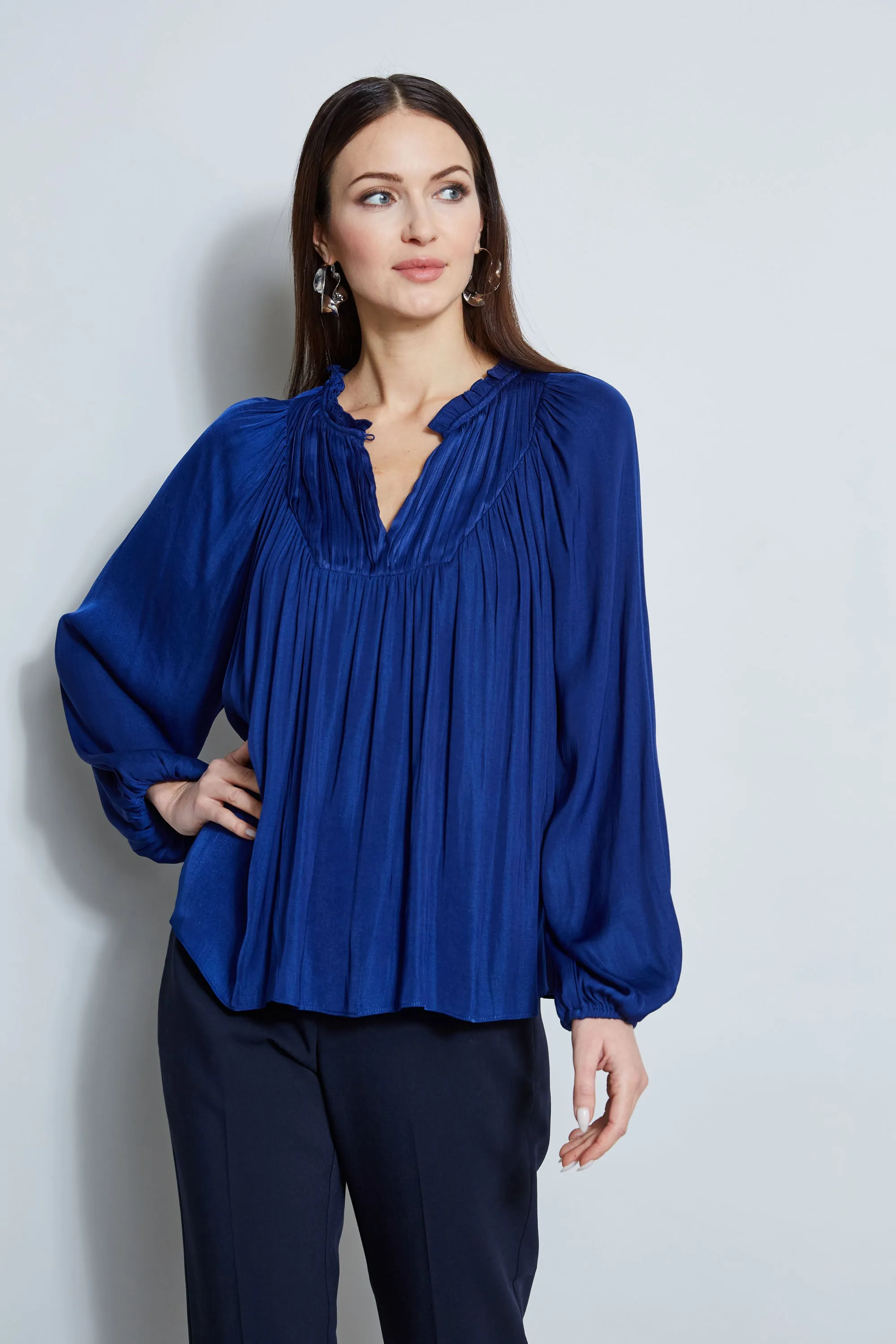 T-Tahari Pleated Blouson Shirt