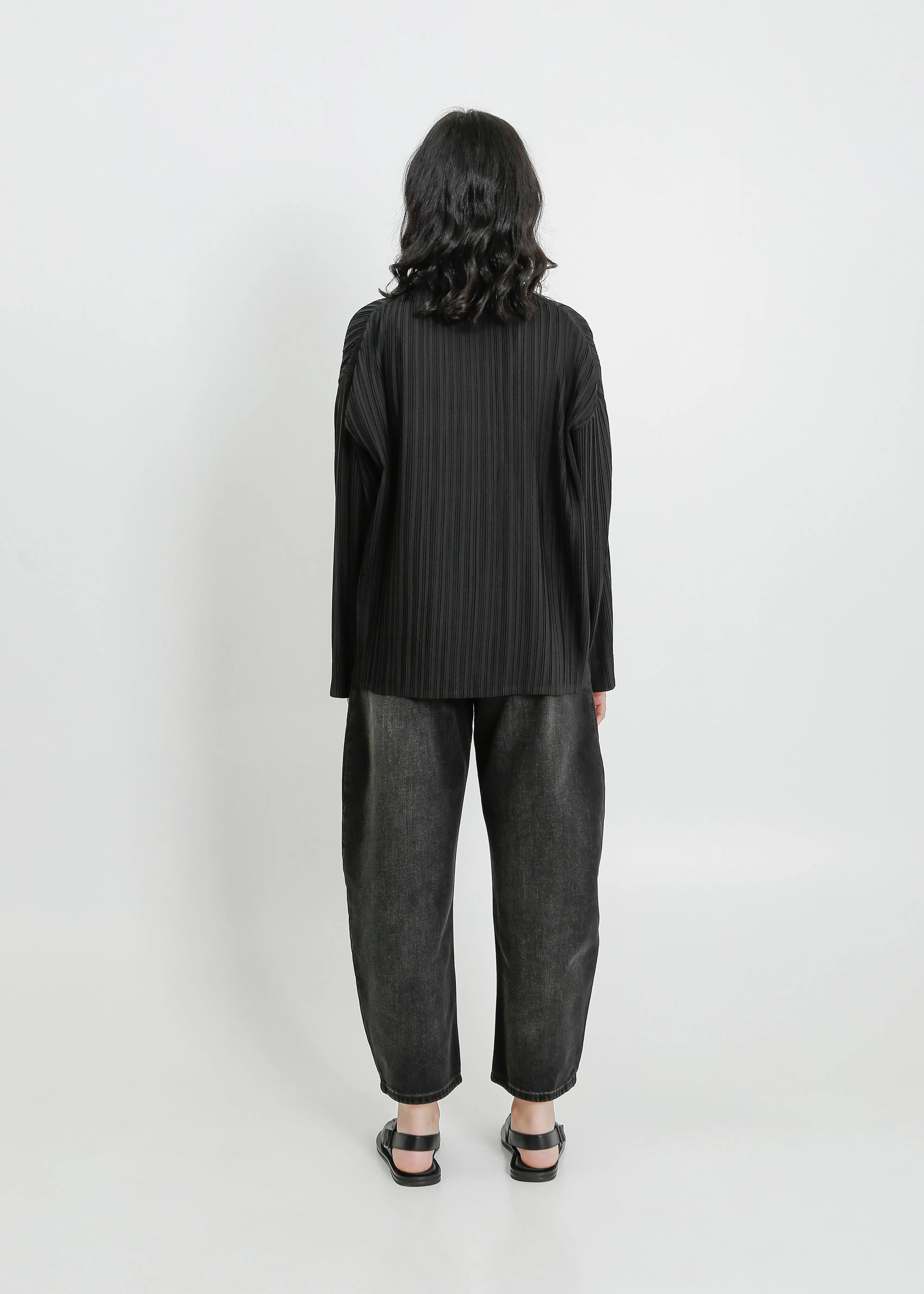 TEDDY PLEAT SHIRT  / BLACK