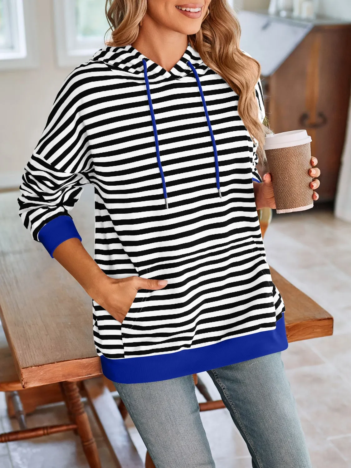 TEEK - Lovelet Drawstring Striped Long Sleeve Hoodie