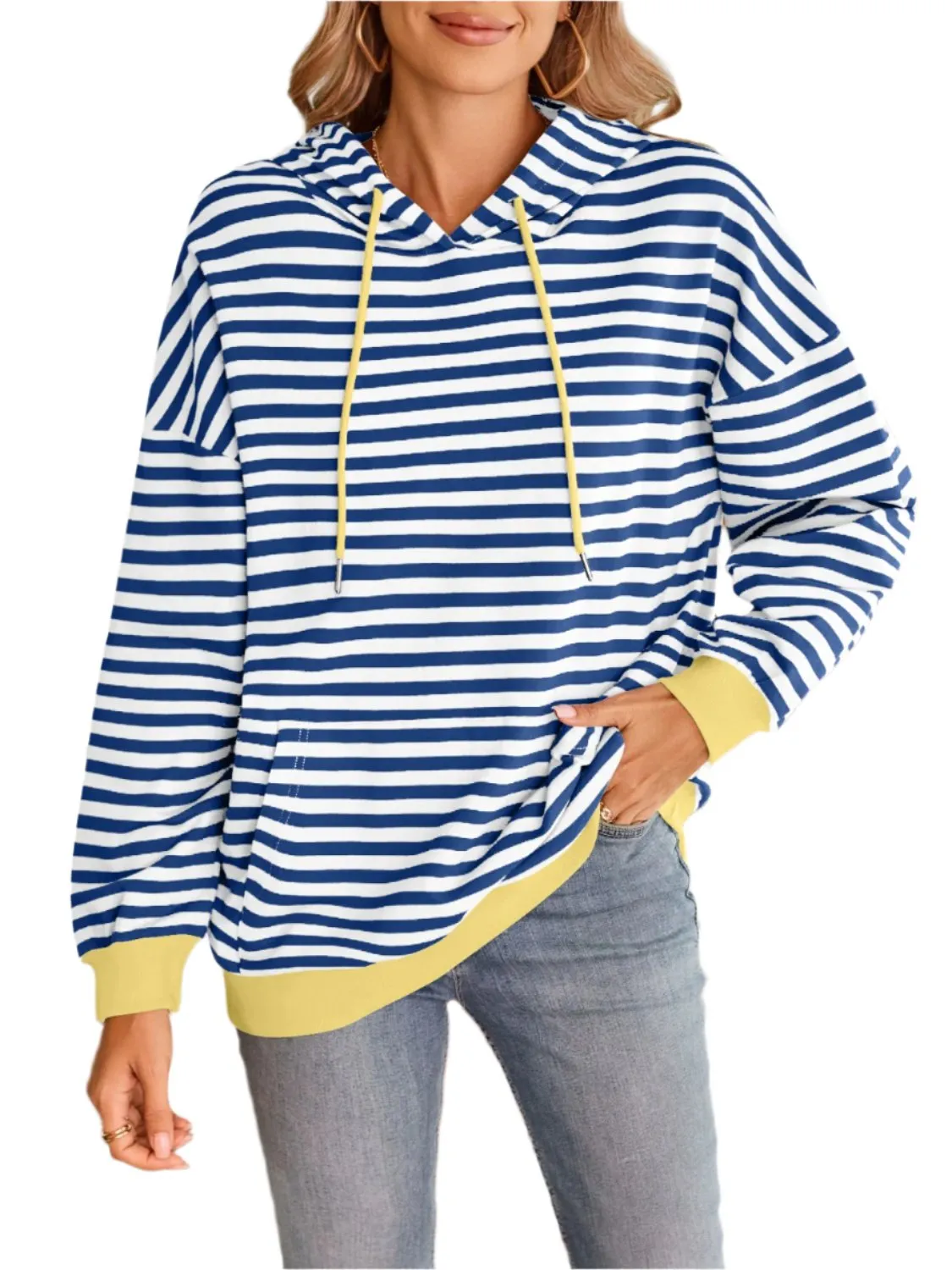 TEEK - Lovelet Drawstring Striped Long Sleeve Hoodie