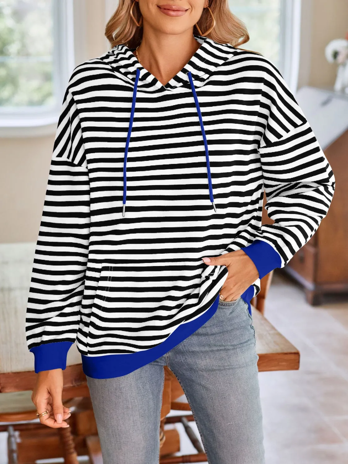 TEEK - Lovelet Drawstring Striped Long Sleeve Hoodie