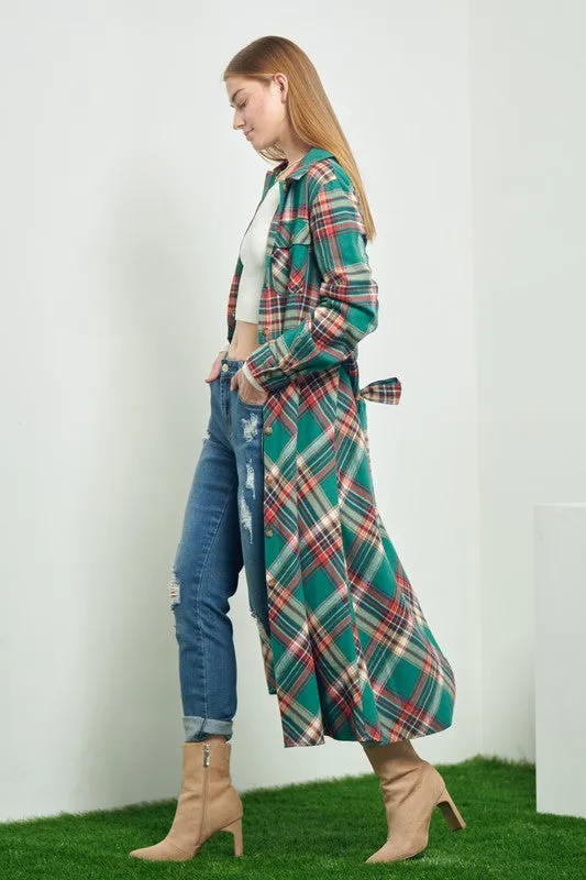 TEEK - RED PLAID PRINT COLLAR LONG SHIRT DRESS