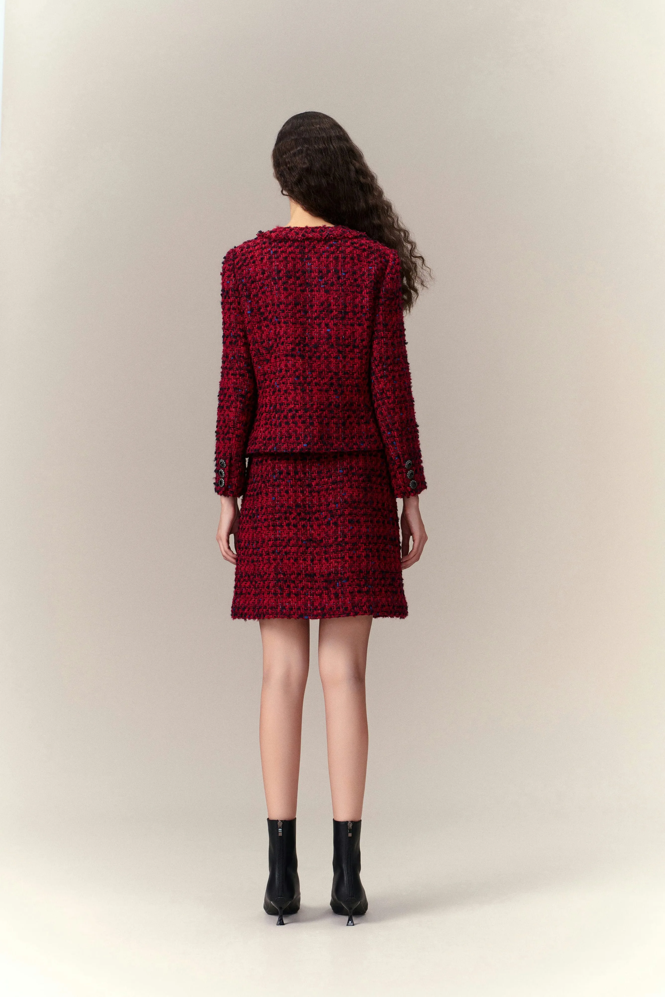 Textured Patch-pocket Tweed Mini Skirt