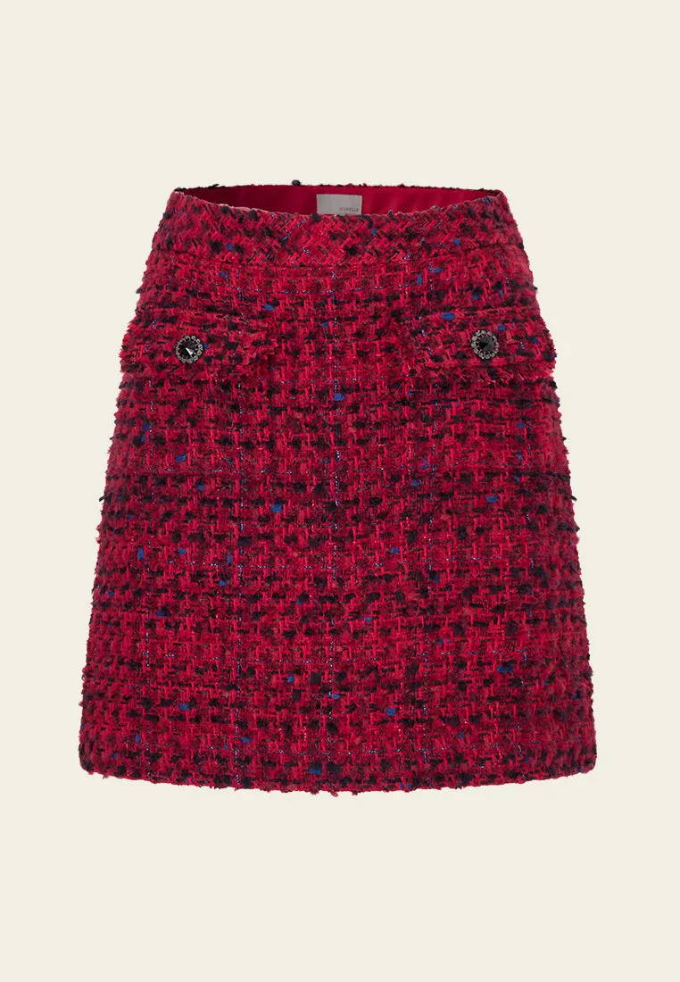 Textured Patch-pocket Tweed Mini Skirt