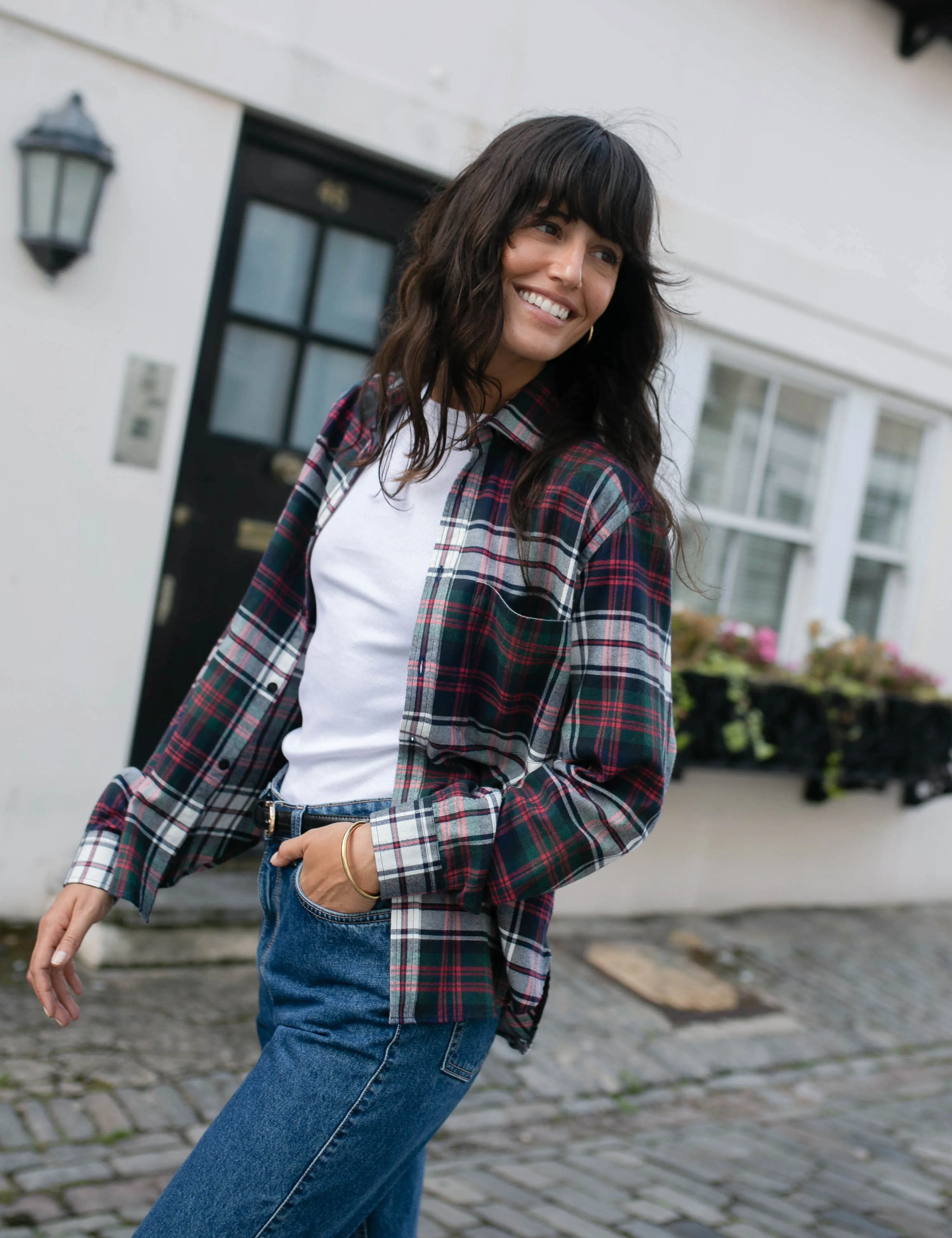 The Classic: Fine Brushed, White and Red Plaid