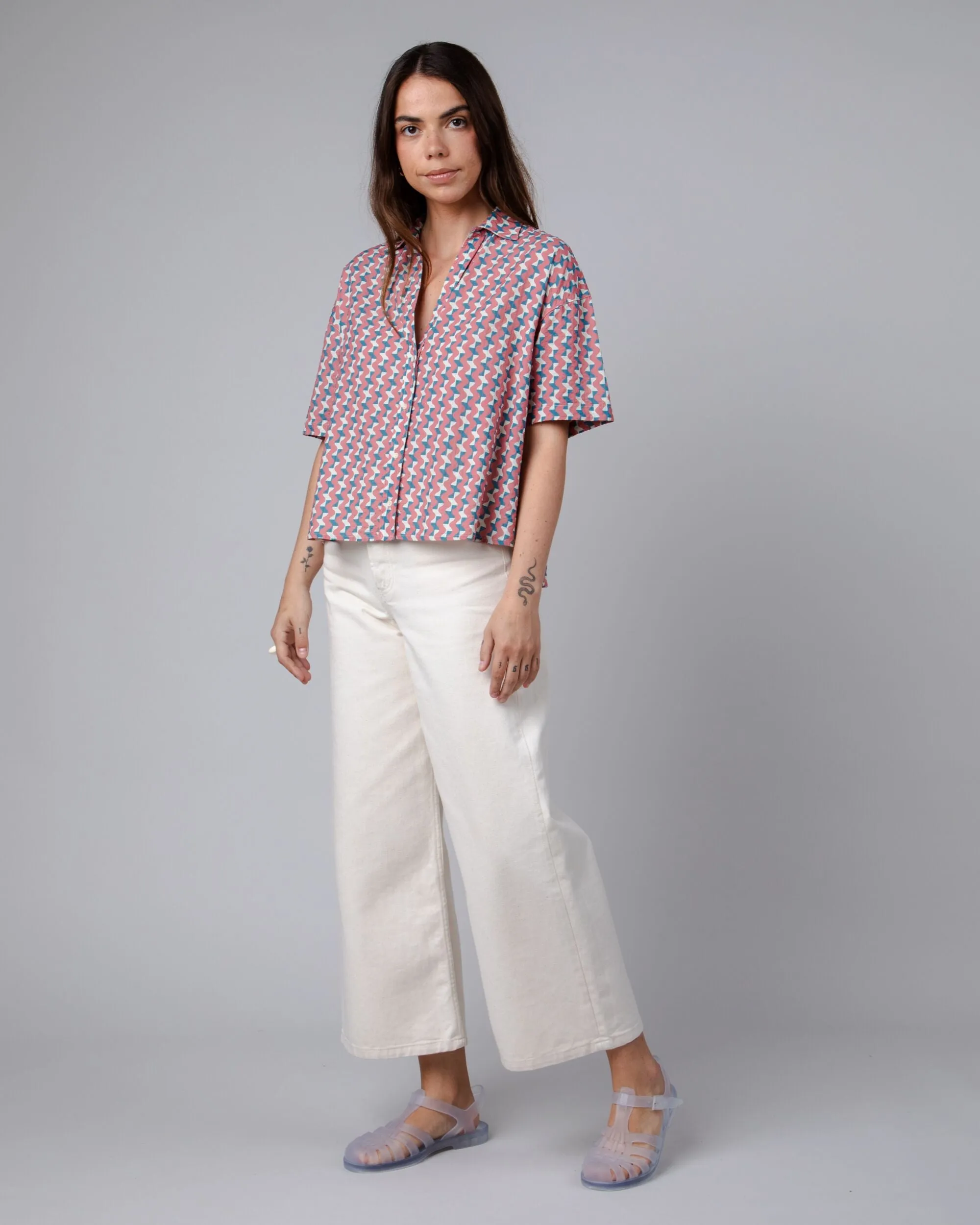 Tiles Cropped Blouse Pink