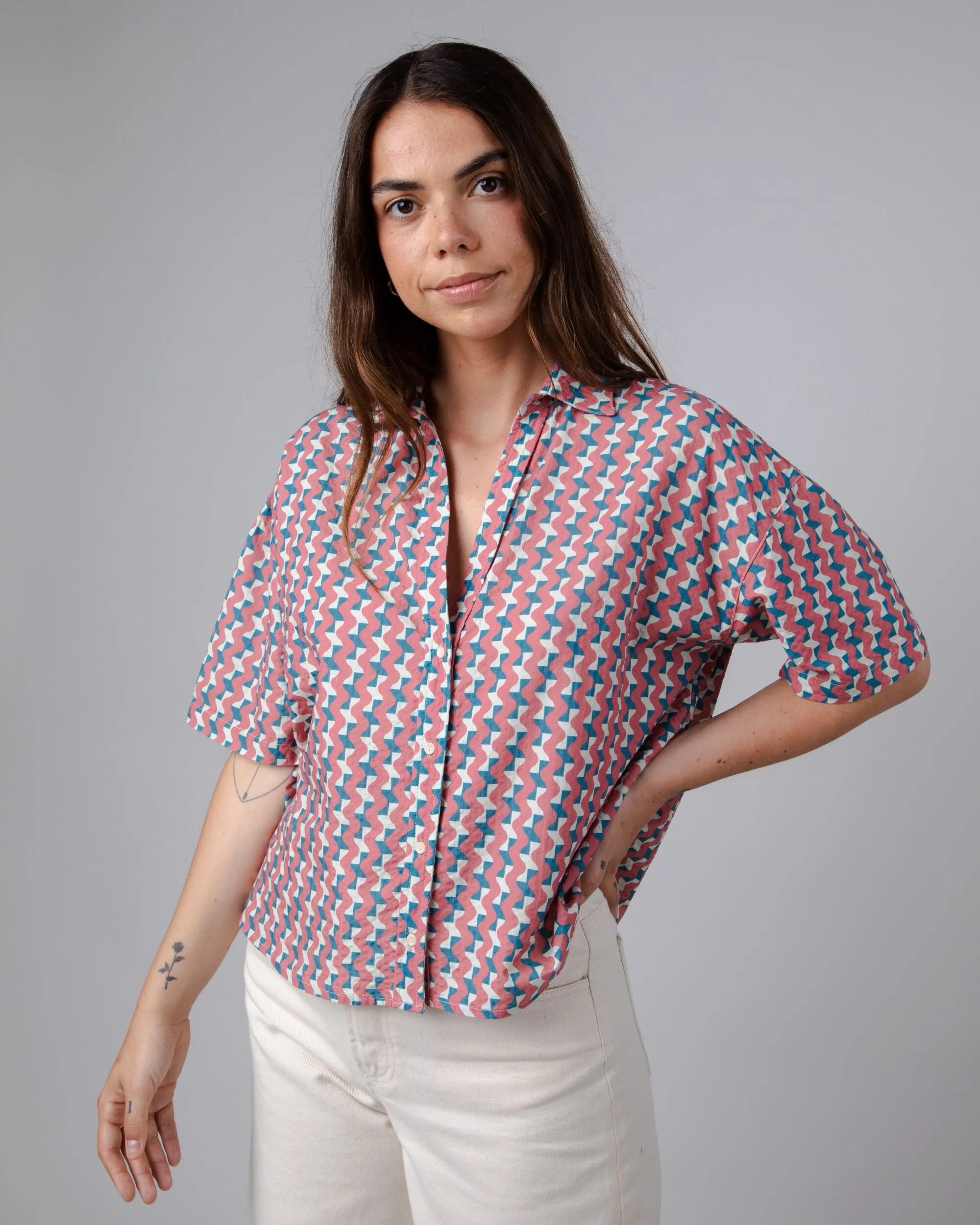 Tiles Cropped Blouse Pink