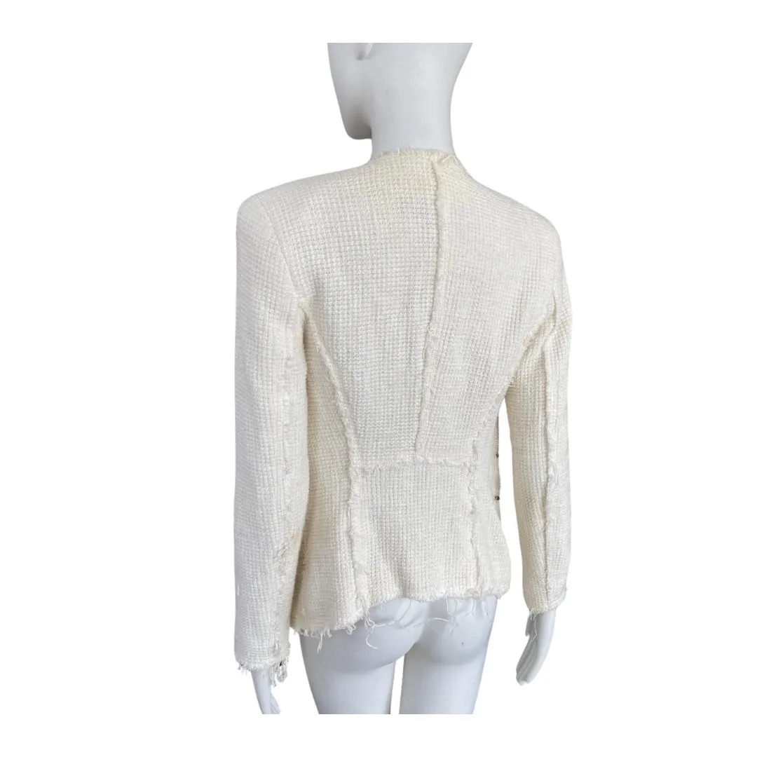 Tweed Frayed Biker Blazer Cream SIZE S