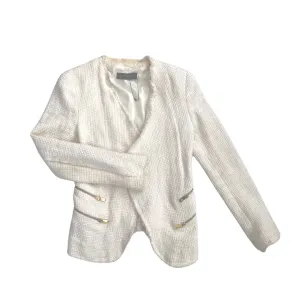 Tweed Frayed Biker Blazer Cream SIZE S