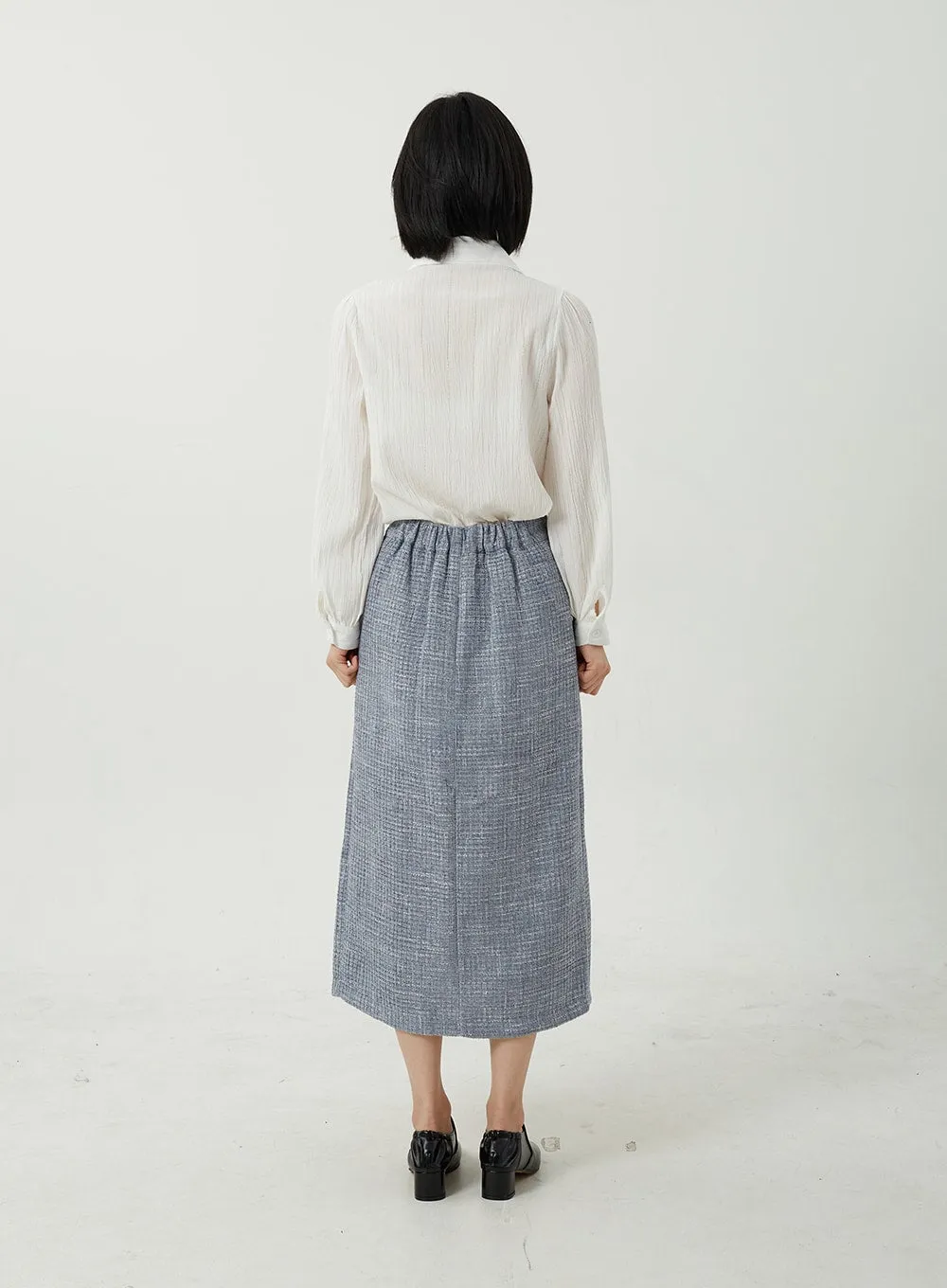 Tweed Front Slit Maxi Skirt OJ311