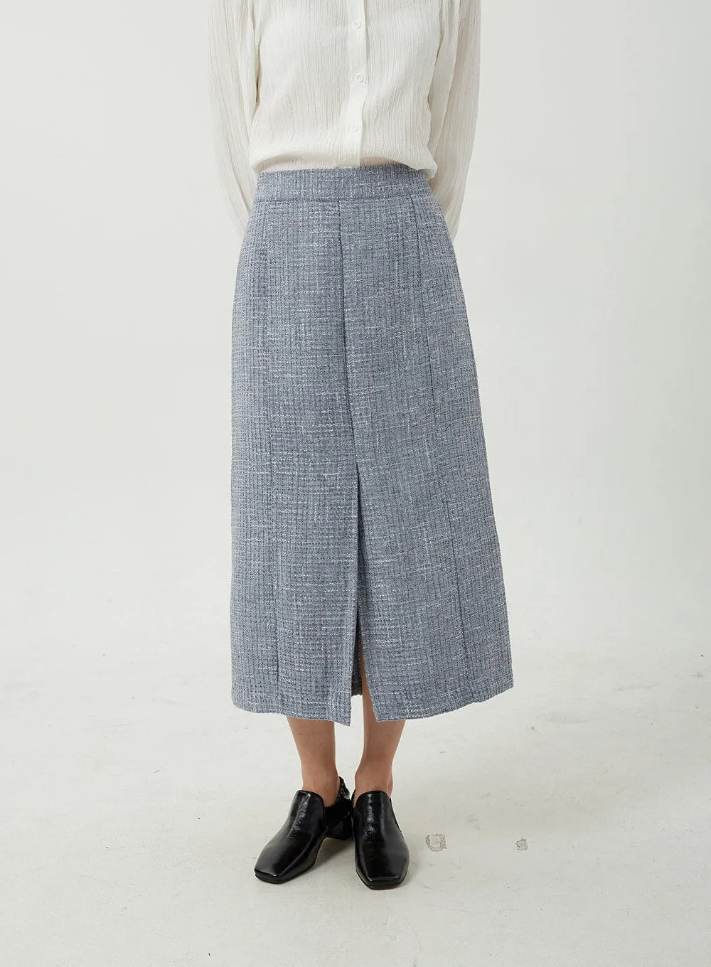 Tweed Front Slit Maxi Skirt OJ311