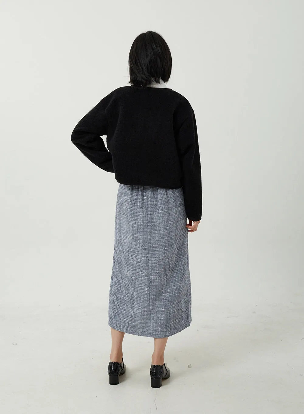 Tweed Front Slit Maxi Skirt OJ311