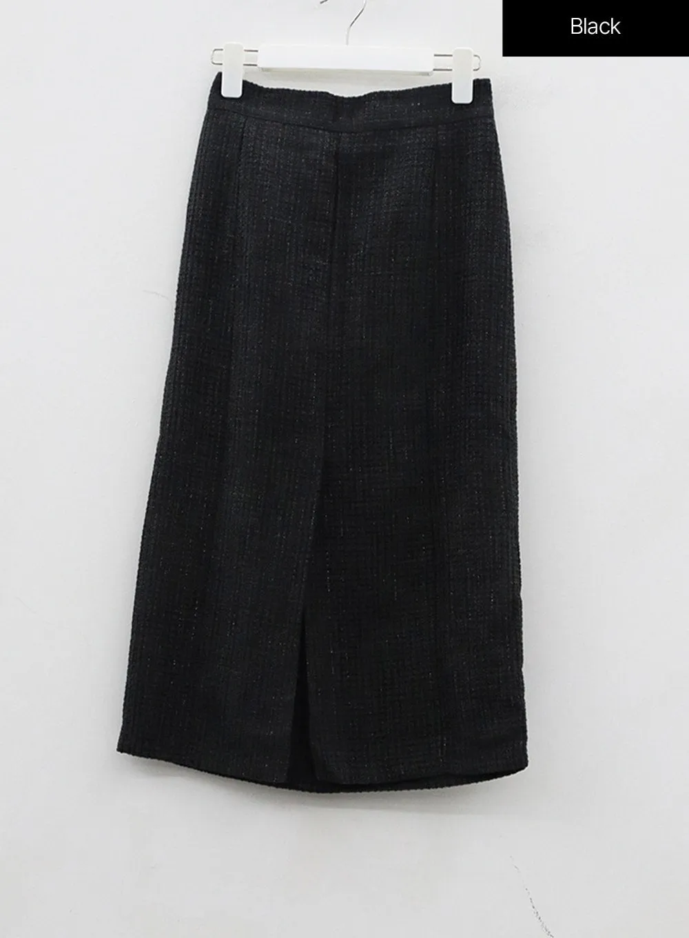 Tweed Front Slit Maxi Skirt OJ311