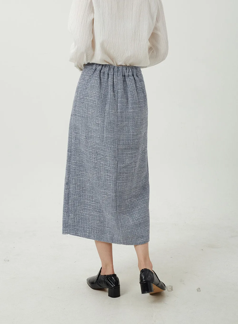 Tweed Front Slit Maxi Skirt OJ311