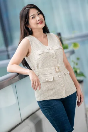 V-Neck Sleeveless Tweed Top