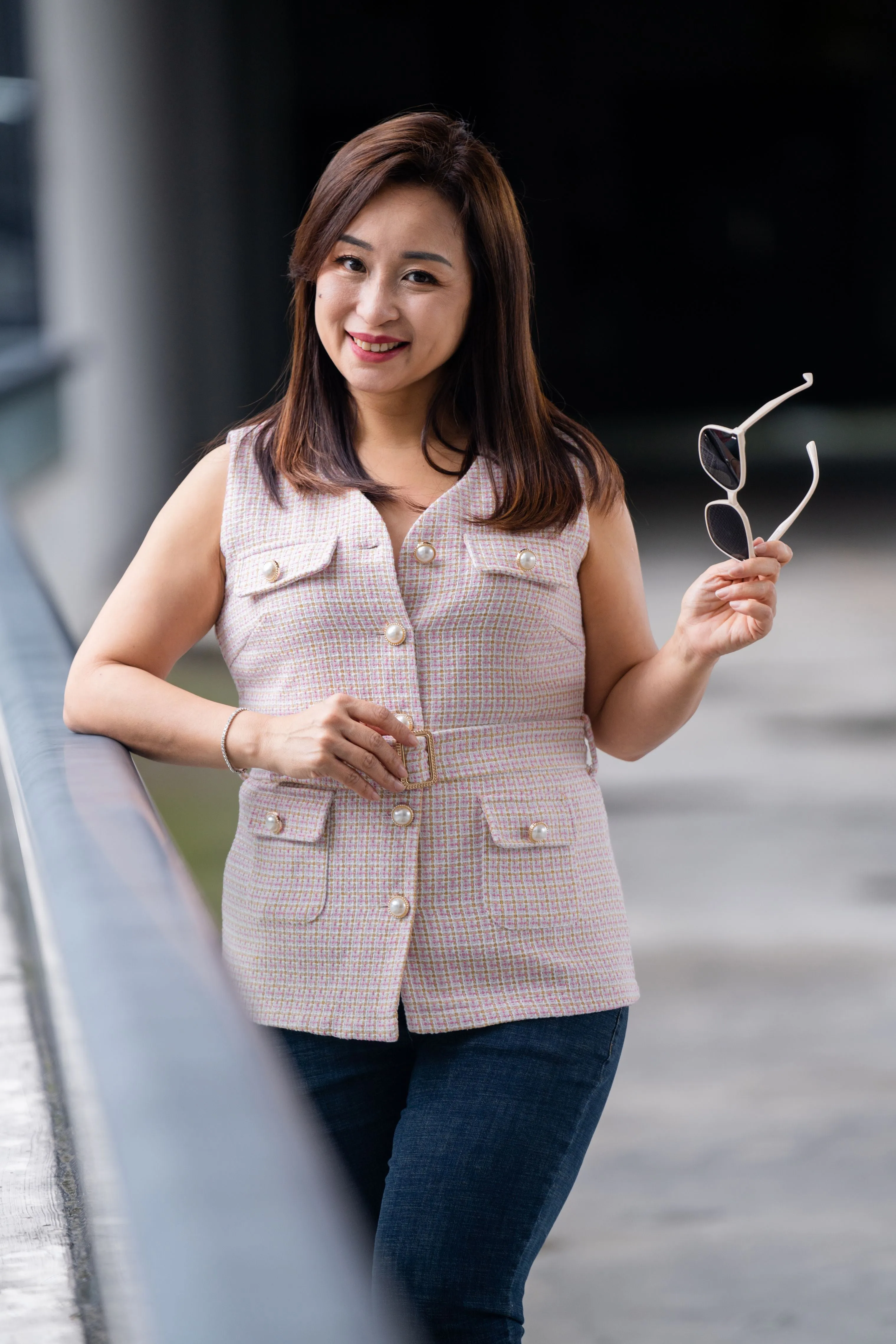 V-Neck Sleeveless Tweed Top