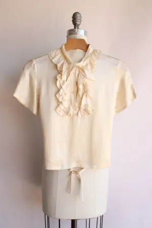 Vintage 1930s 1940s Ivory Silk and Ruffled Blouse