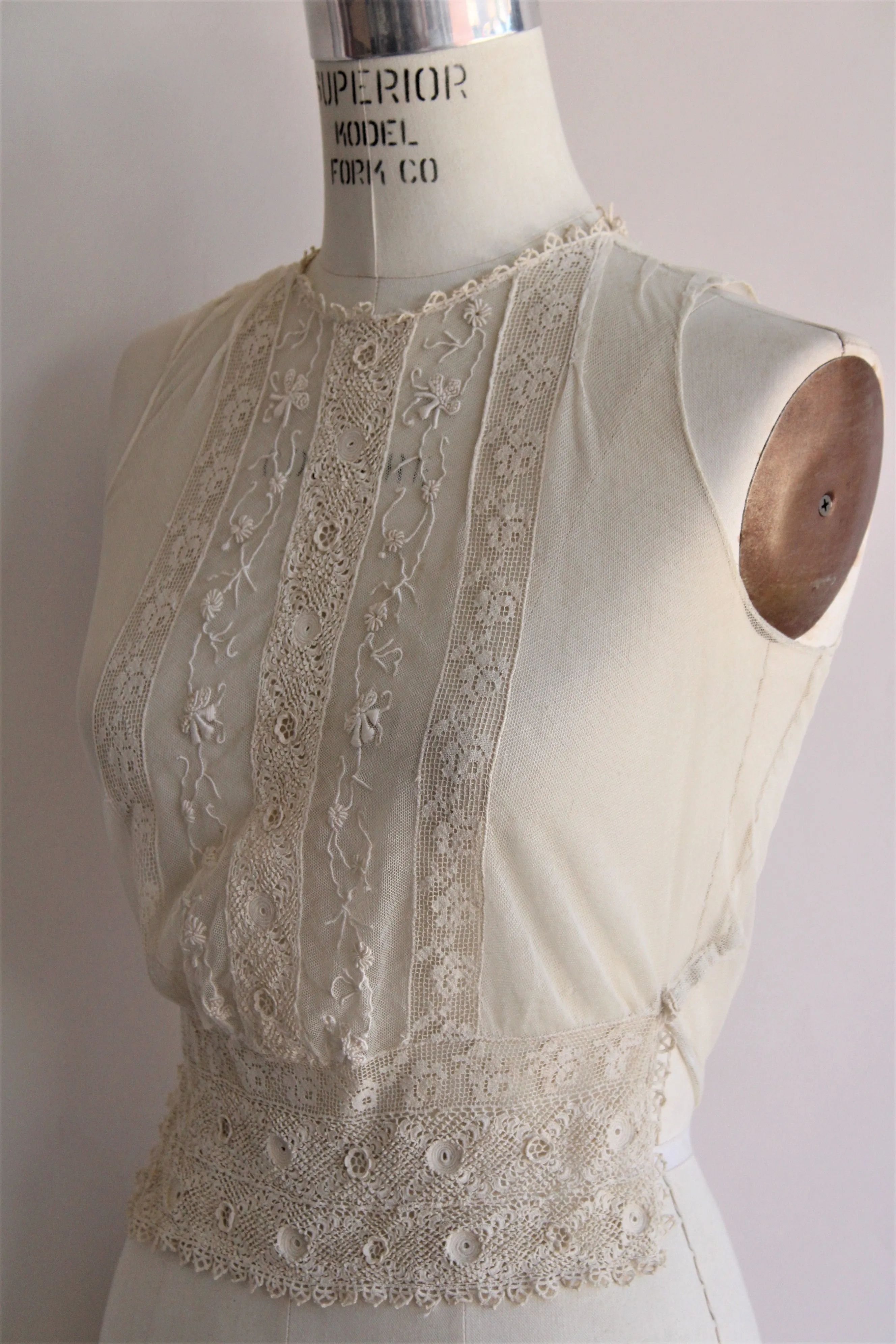 Vintage 1930s Sheer Mesh and Lace Blouse Front