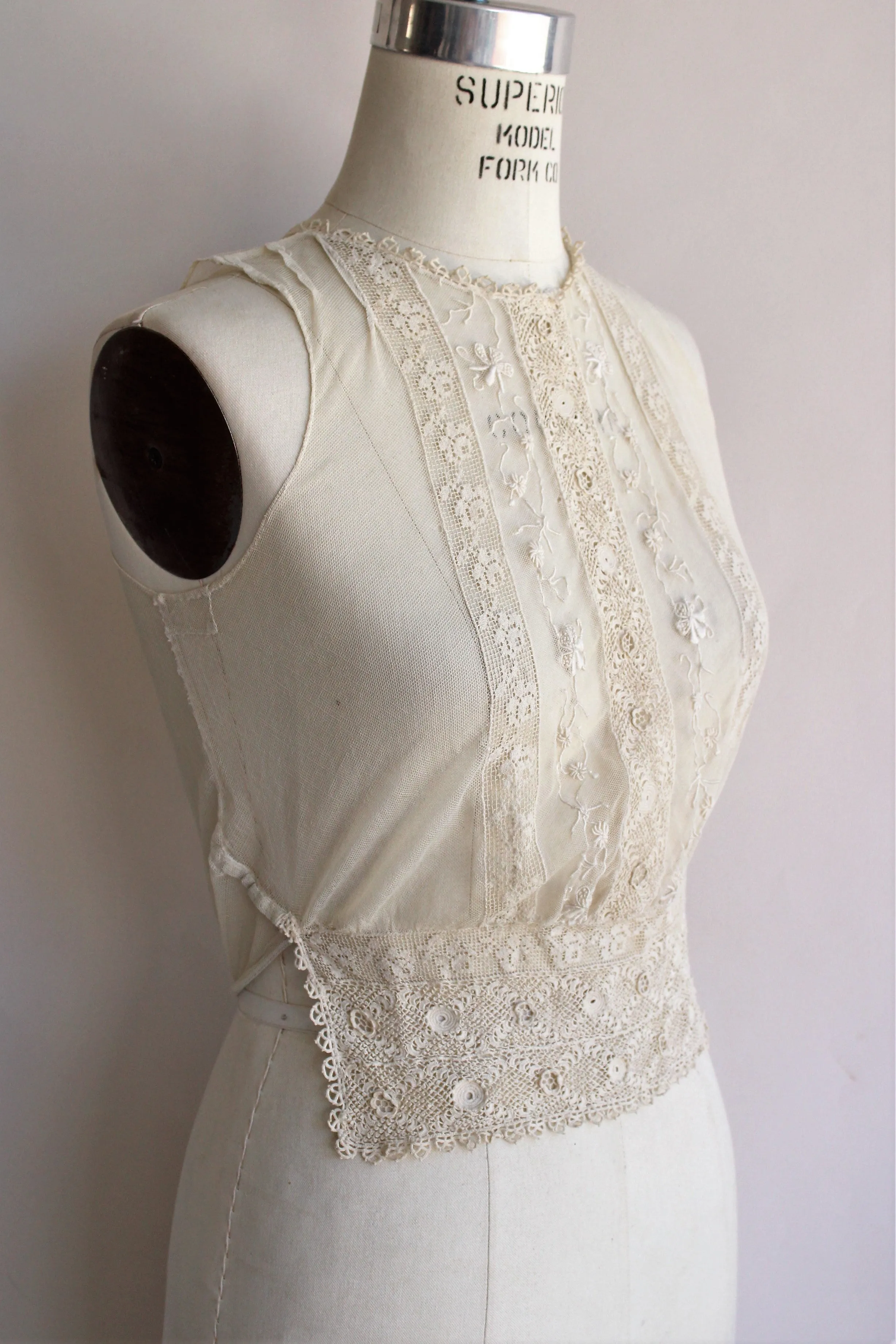 Vintage 1930s Sheer Mesh and Lace Blouse Front