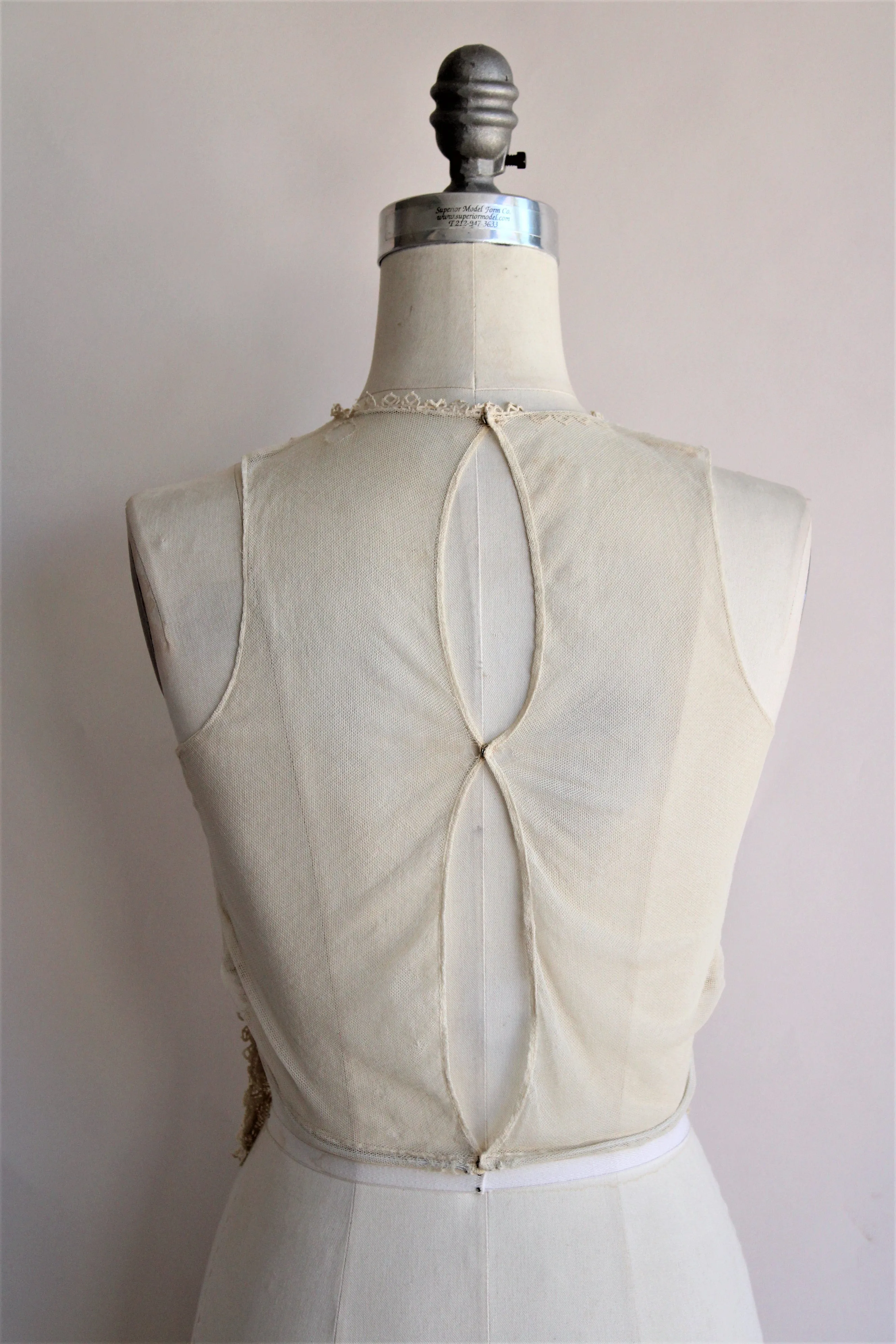 Vintage 1930s Sheer Mesh and Lace Blouse Front