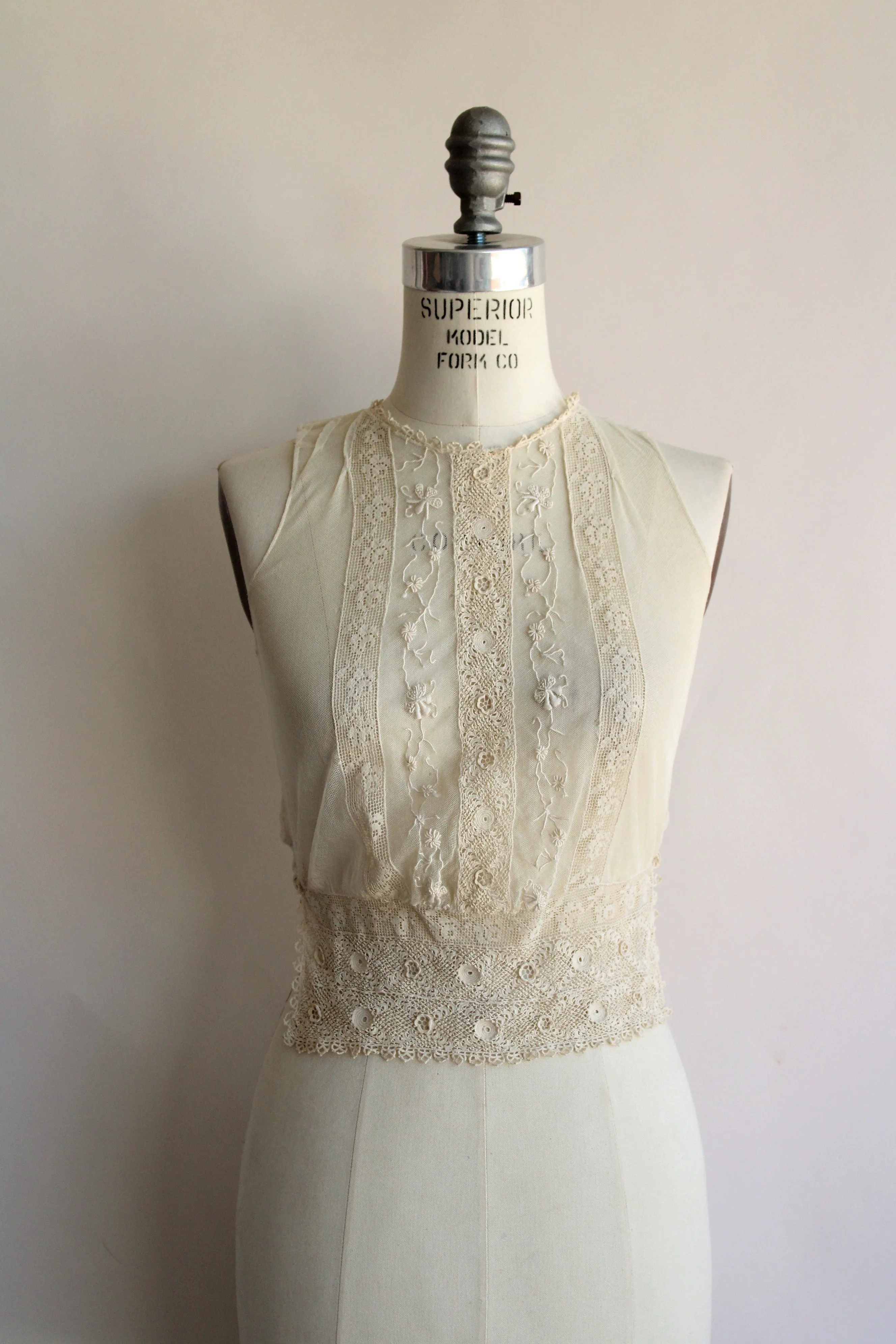 Vintage 1930s Sheer Mesh and Lace Blouse Front