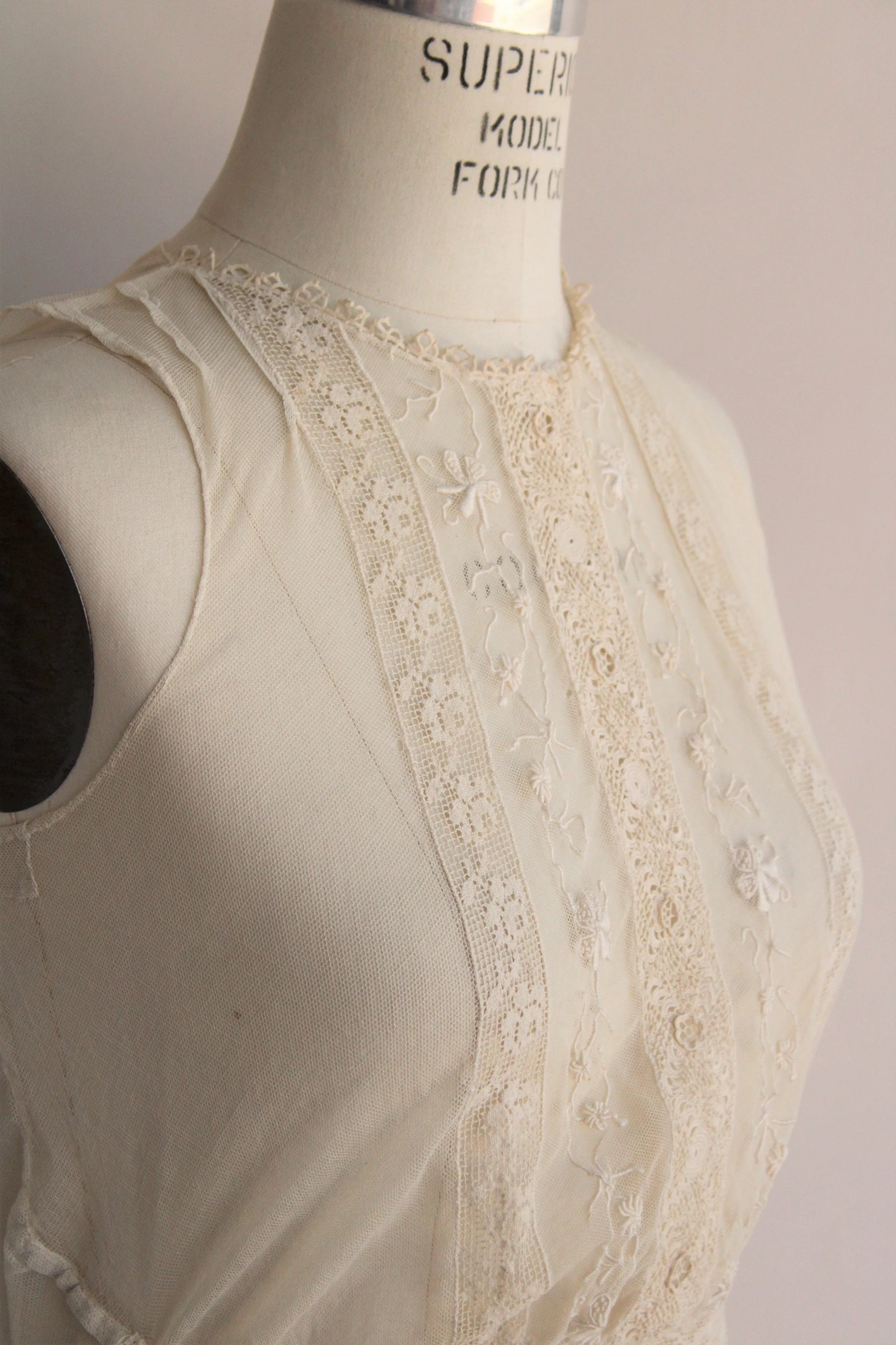 Vintage 1930s Sheer Mesh and Lace Blouse Front