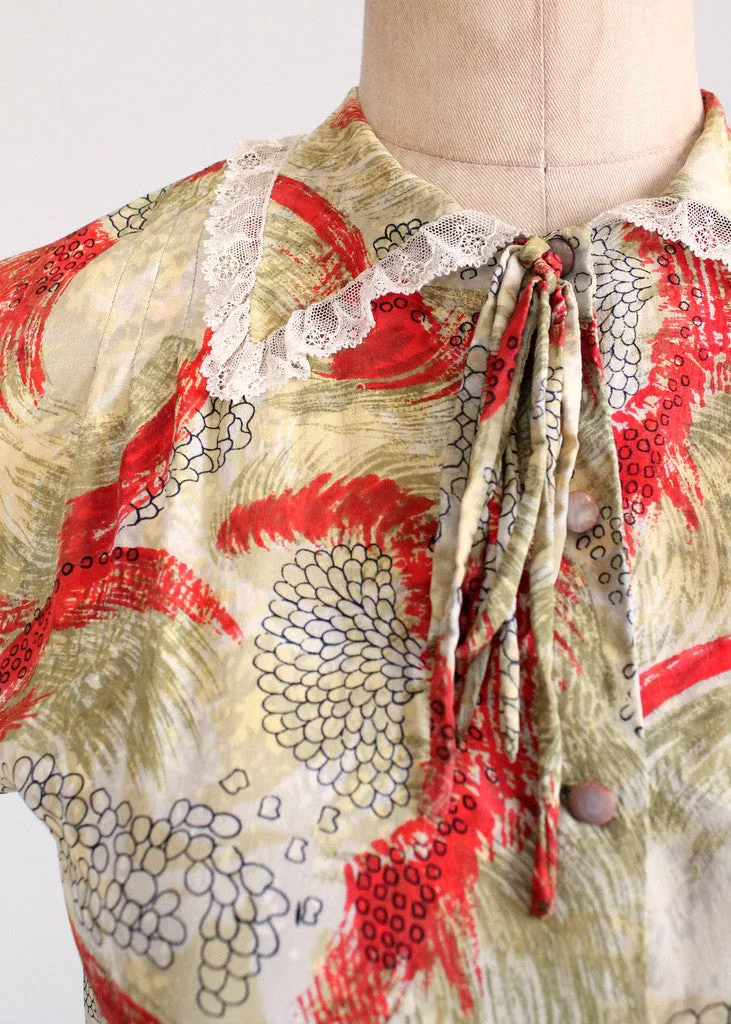 Vintage 1940s Abstract Print Rayon Blouse