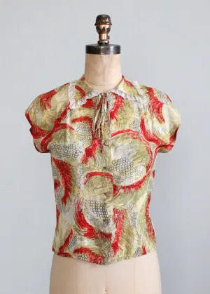 Vintage 1940s Abstract Print Rayon Blouse