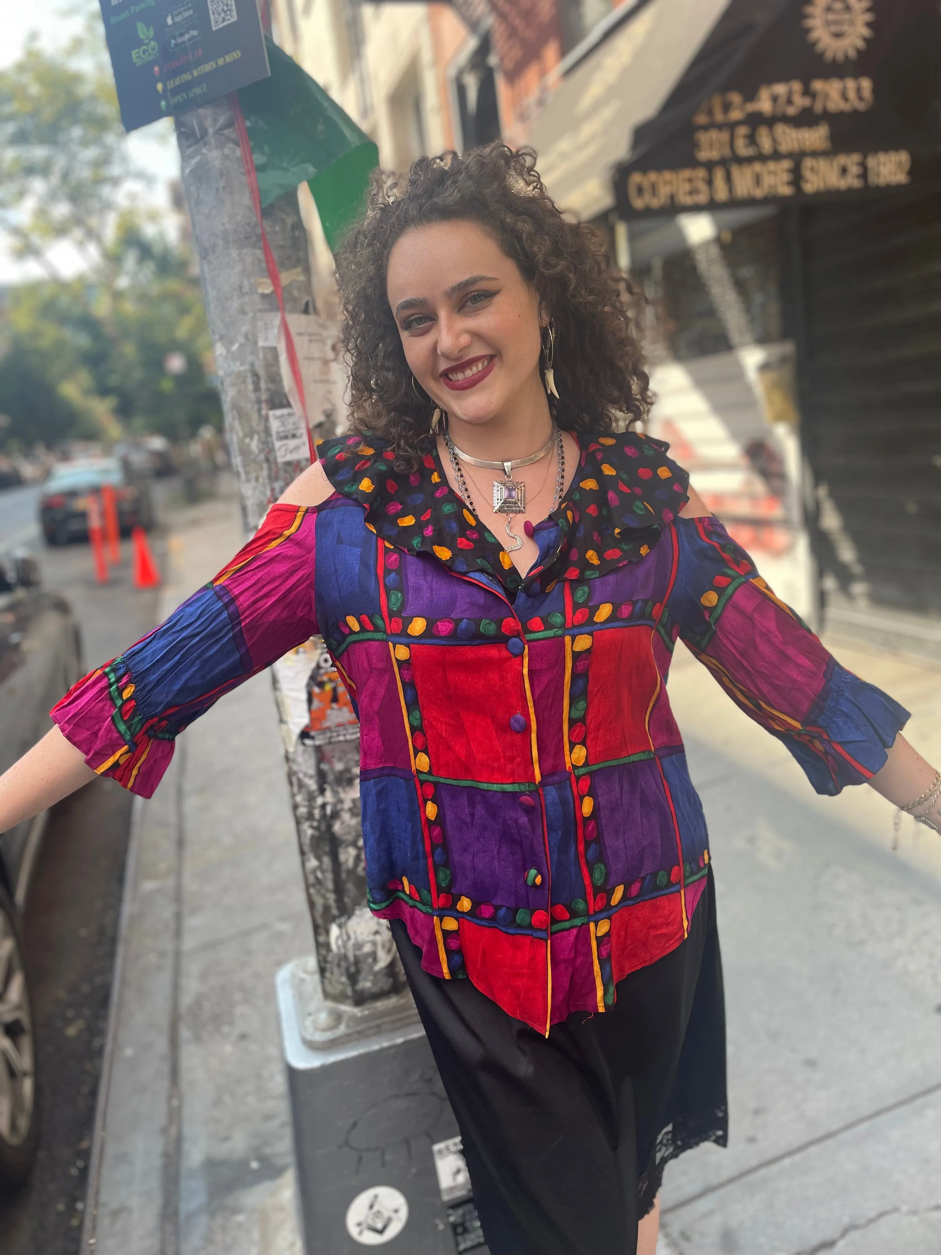 Vintage 90’s polka Dot Ruffle Collar Poet Blouse