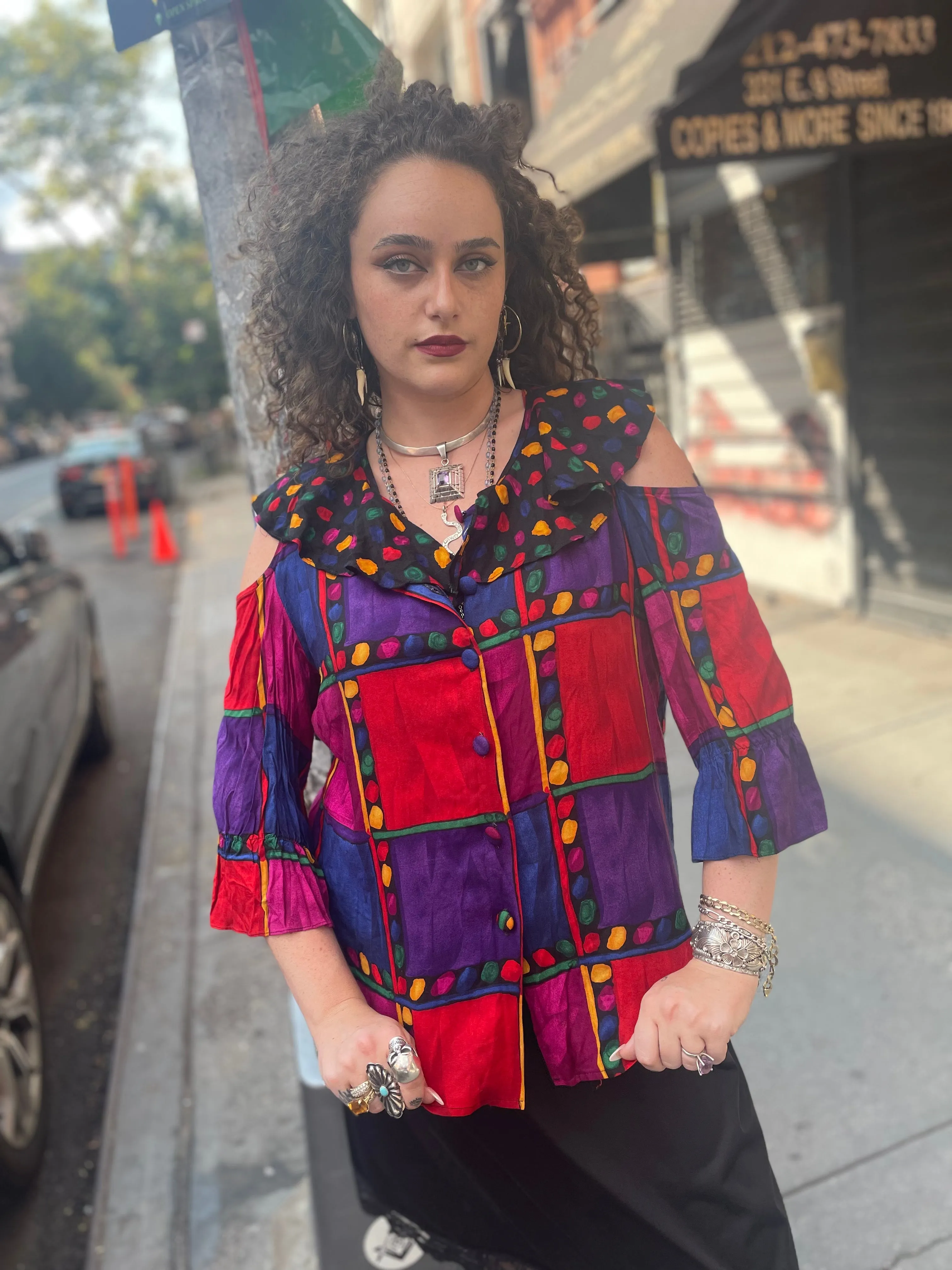 Vintage 90’s polka Dot Ruffle Collar Poet Blouse