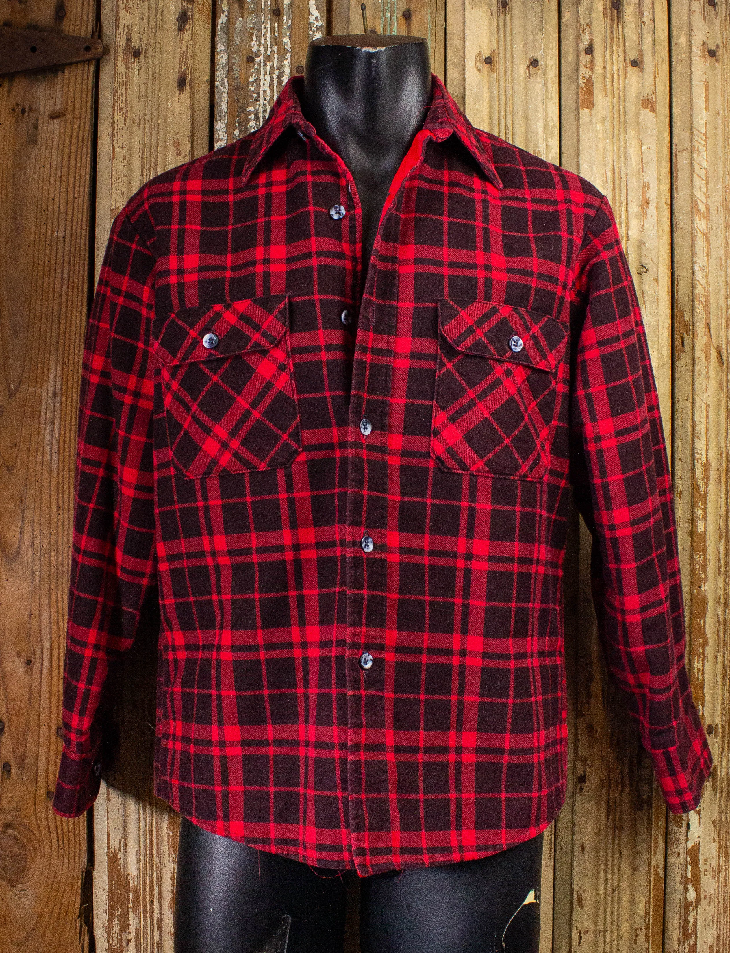 Vintage Fieldmaster Plaid Quilt Lined Flannel Shirt Red/Black Large