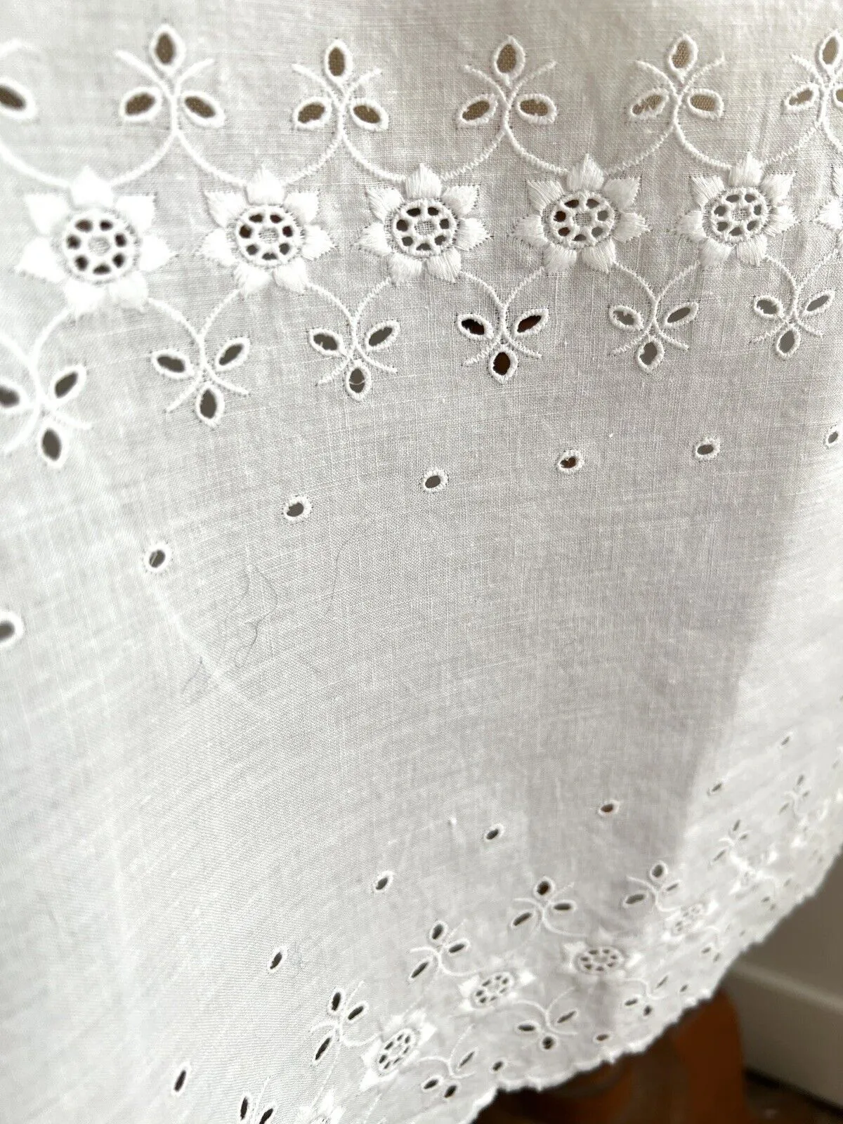 Vintage French cotton PETTICOAT eyelet BRODERIES ANGLAISES adjustable LACE c1950