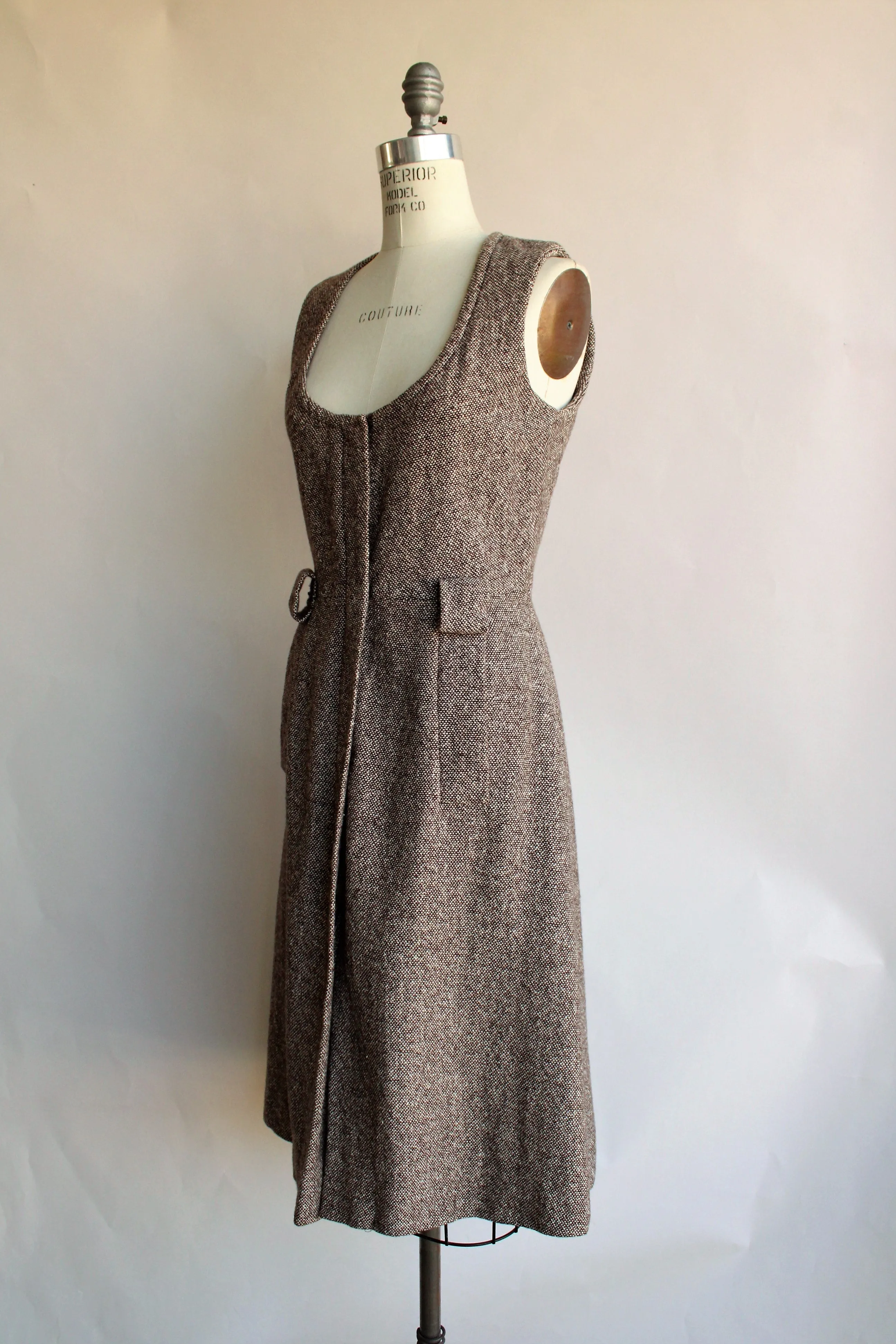 Vintage Late 1960s Brown Tweed Dress