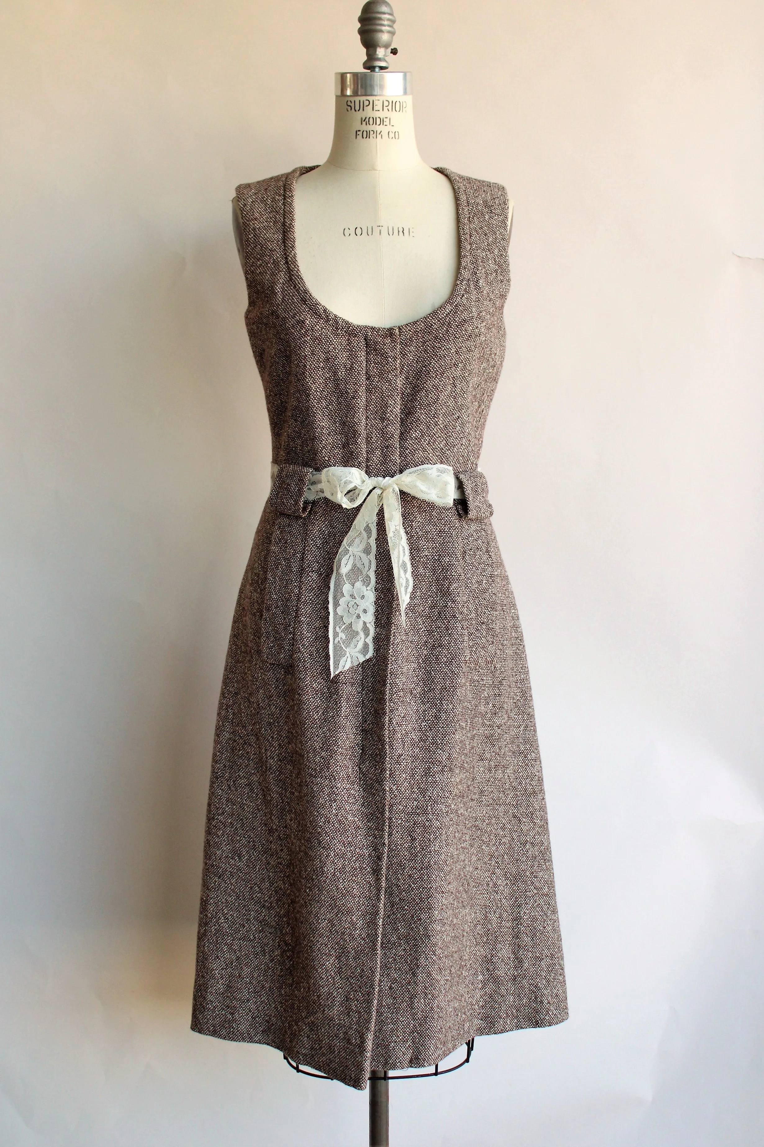 Vintage Late 1960s Brown Tweed Dress