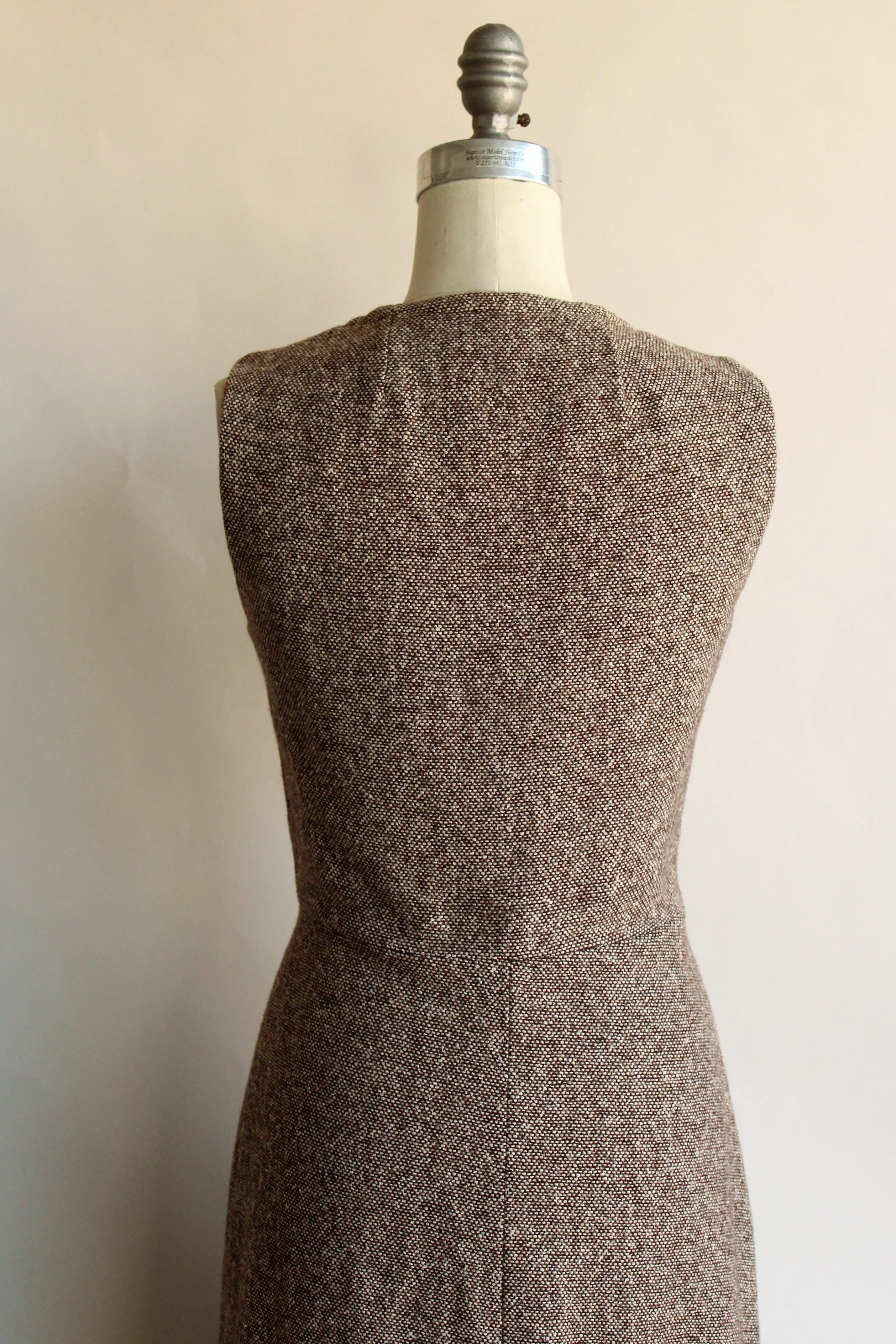 Vintage Late 1960s Brown Tweed Dress