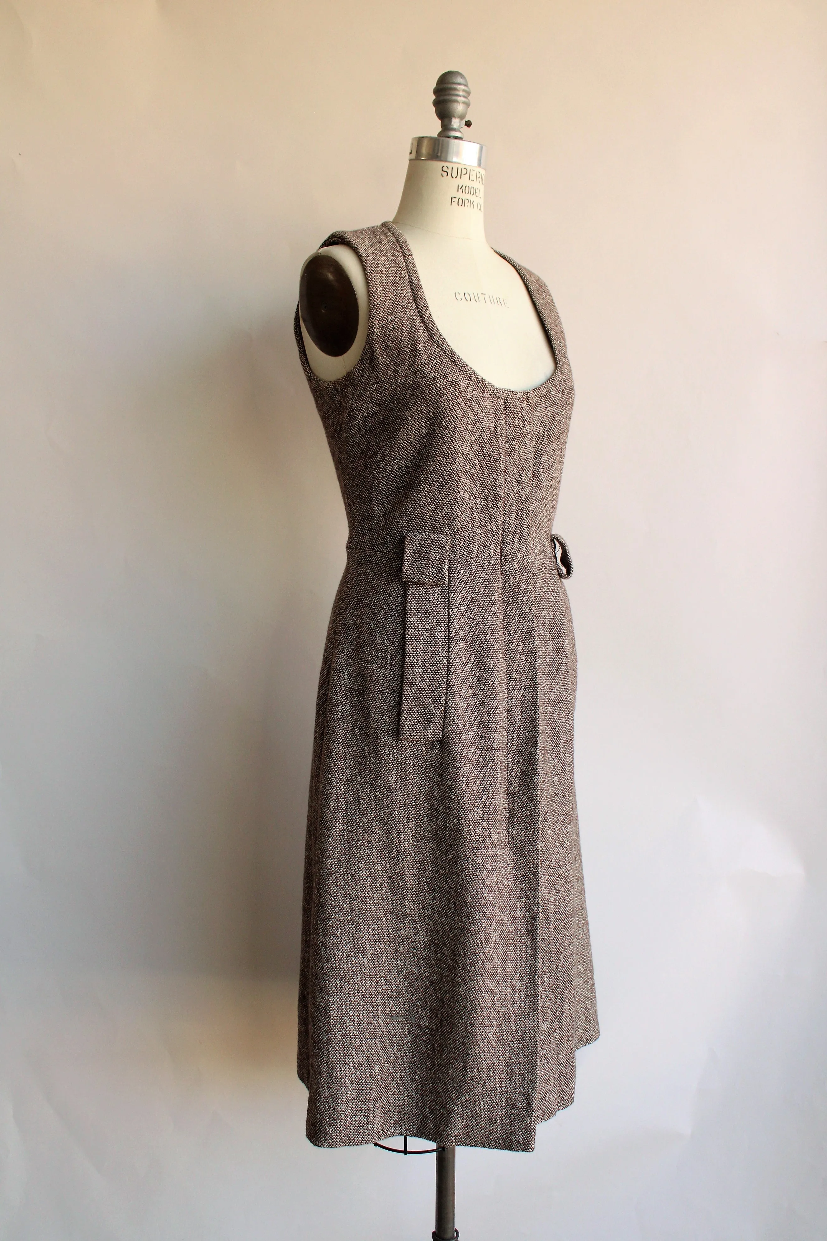 Vintage Late 1960s Brown Tweed Dress