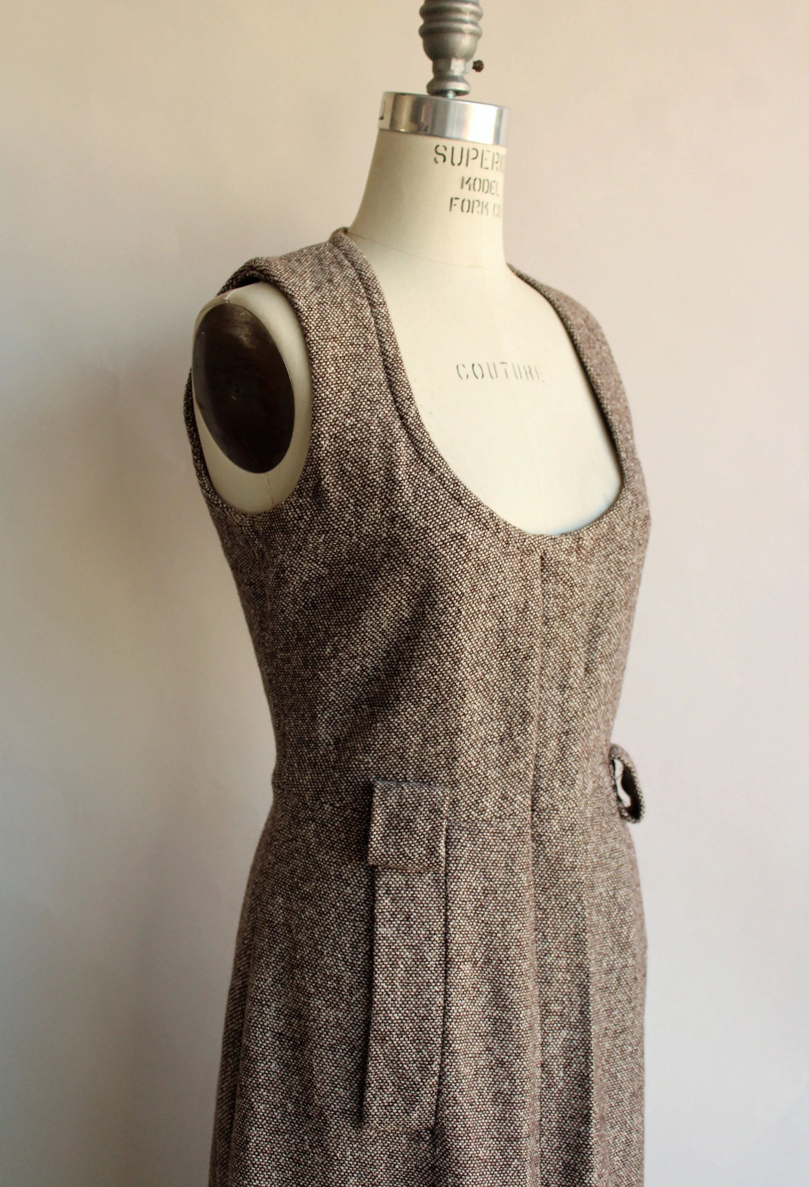 Vintage Late 1960s Brown Tweed Dress