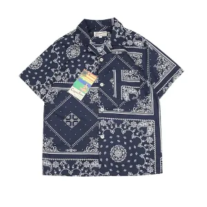 Vintage Style Men's Indigo Paisley Aloha Shirt - Short Sleeve