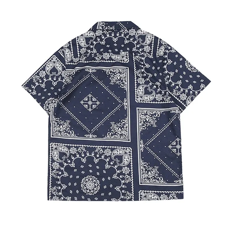 Vintage Style Men's Indigo Paisley Aloha Shirt - Short Sleeve