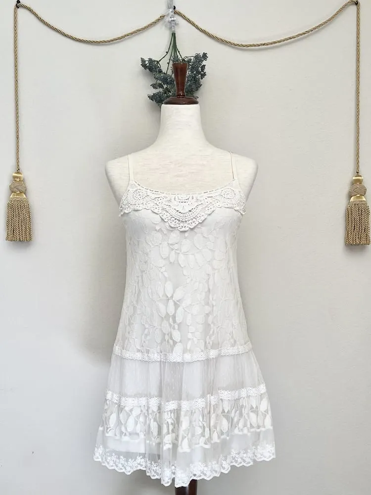 Vintage White Lace Fairy Tunic Mini Dress - Size S