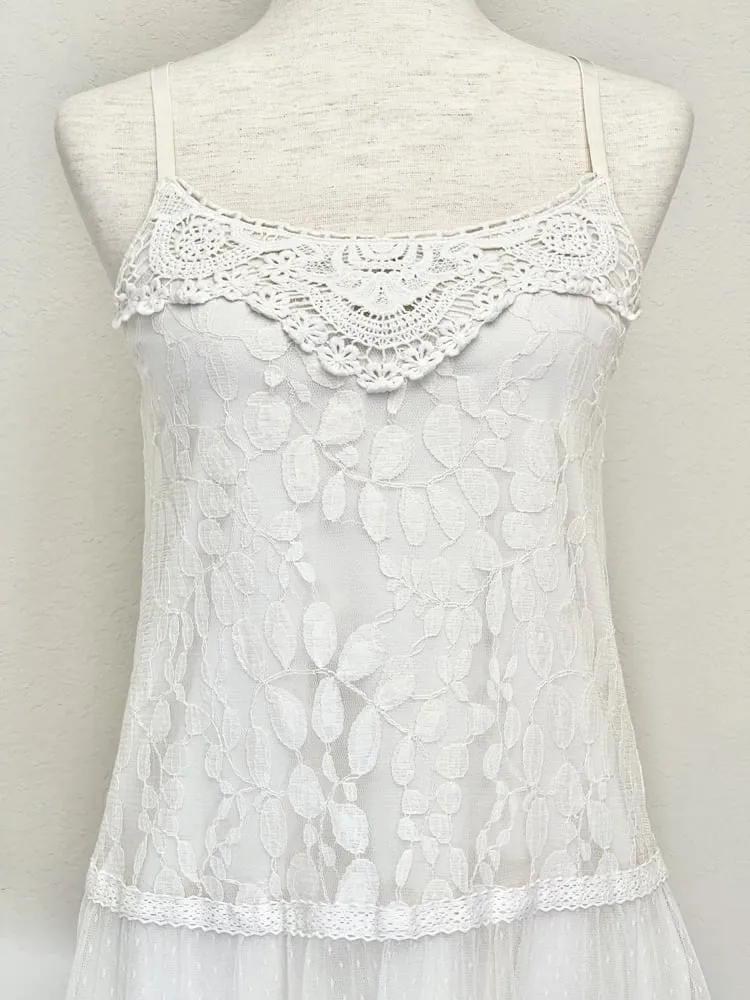 Vintage White Lace Fairy Tunic Mini Dress - Size S